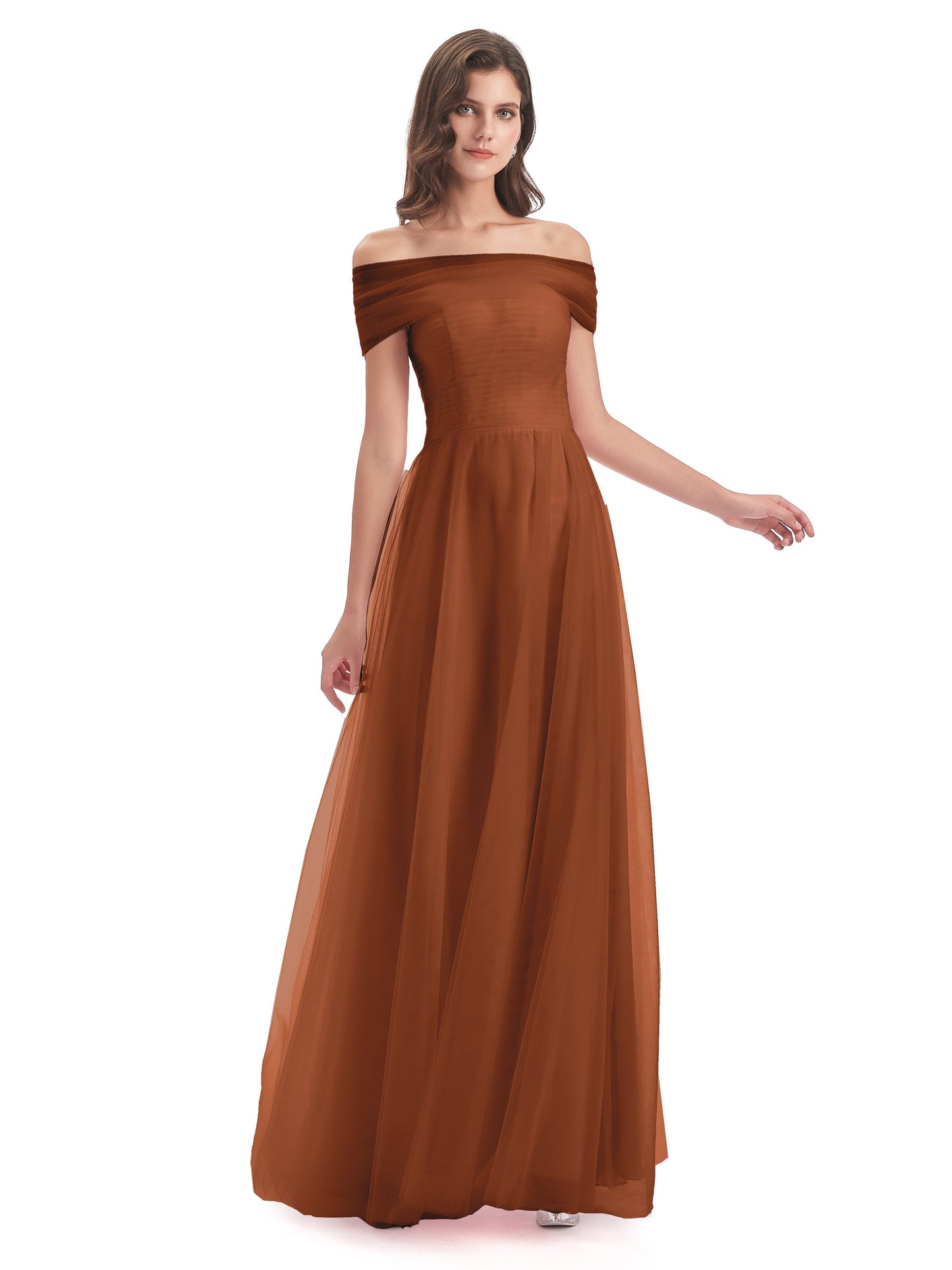Sylvie Off The Shoulder Open Back Tulle Long Bridesmaid Dresses