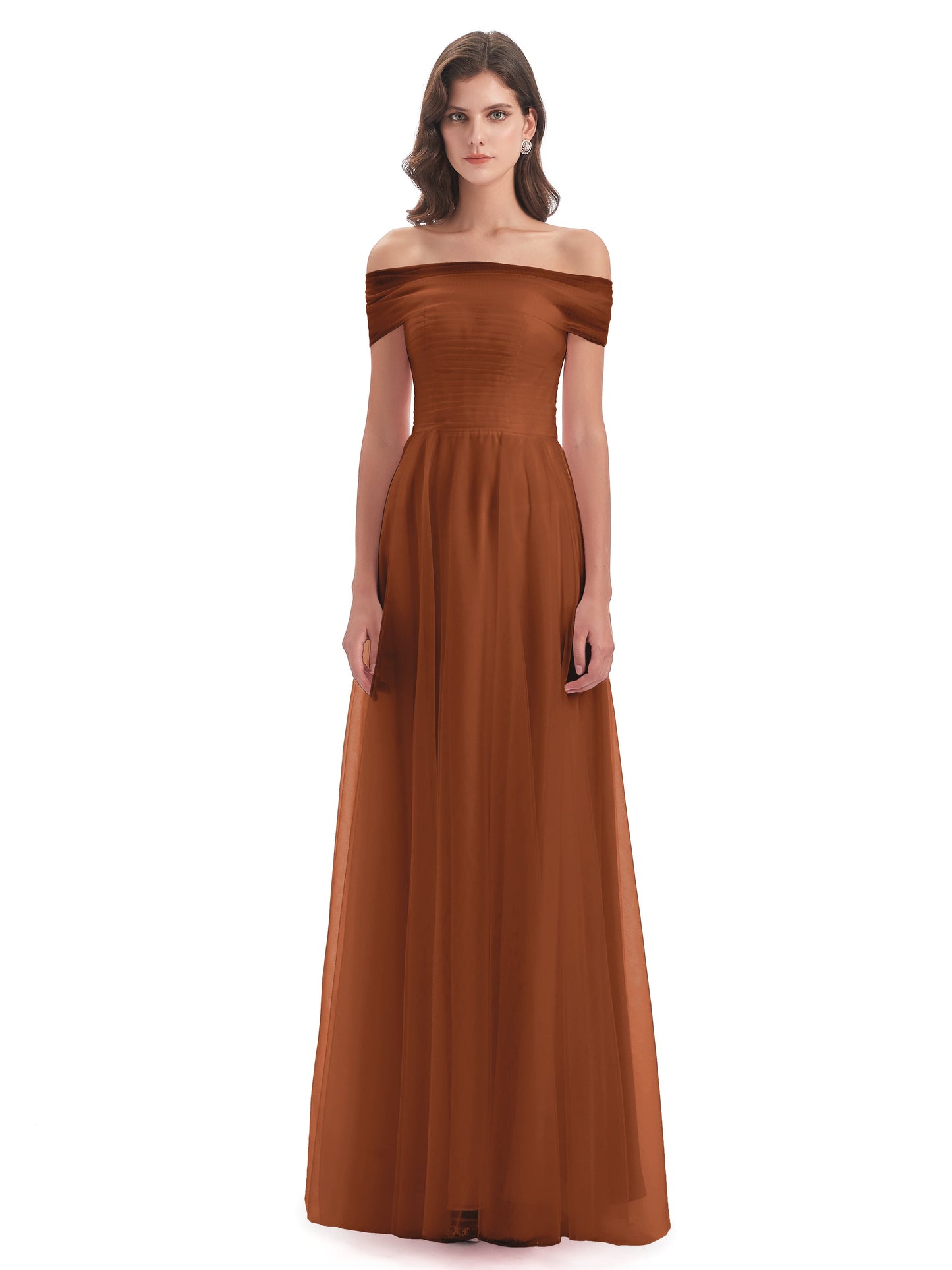 Sylvie Off The Shoulder Open Back Tulle Long Bridesmaid Dresses