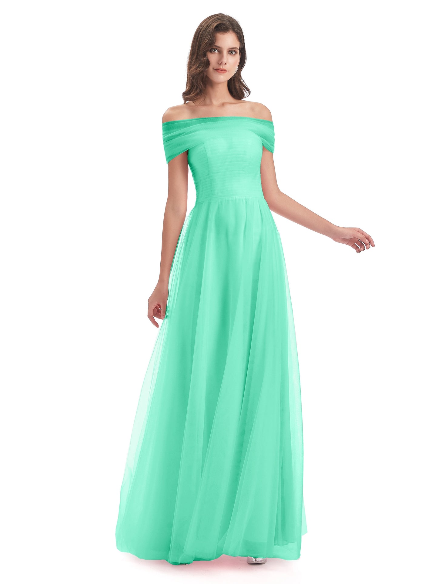Sylvie Off The Shoulder Open Back Tulle Long Bridesmaid Dresses