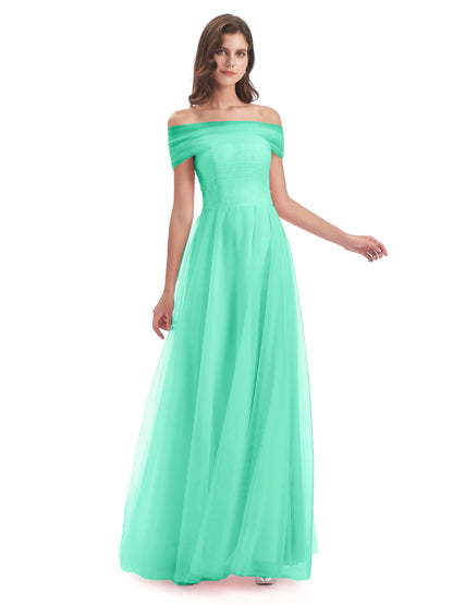 Sylvie Off The Shoulder Open Back Tulle Long Bridesmaid Dresses
