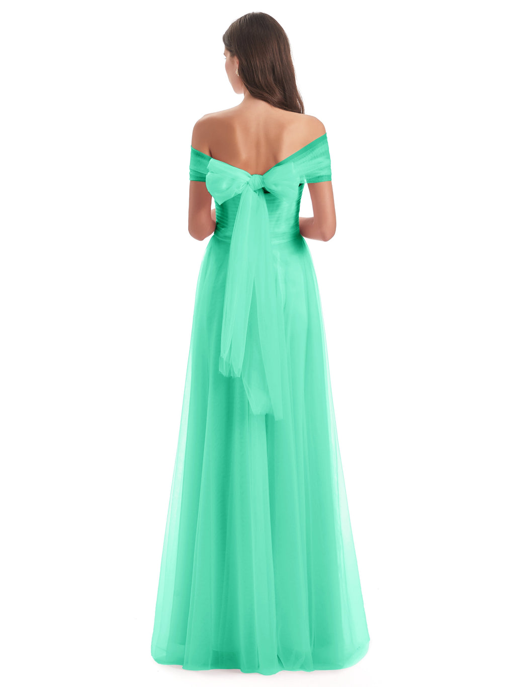 Sylvie Off The Shoulder Open Back Tulle Long Bridesmaid Dresses