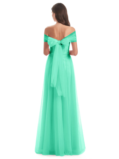 Sylvie Off The Shoulder Open Back Tulle Long Bridesmaid Dresses