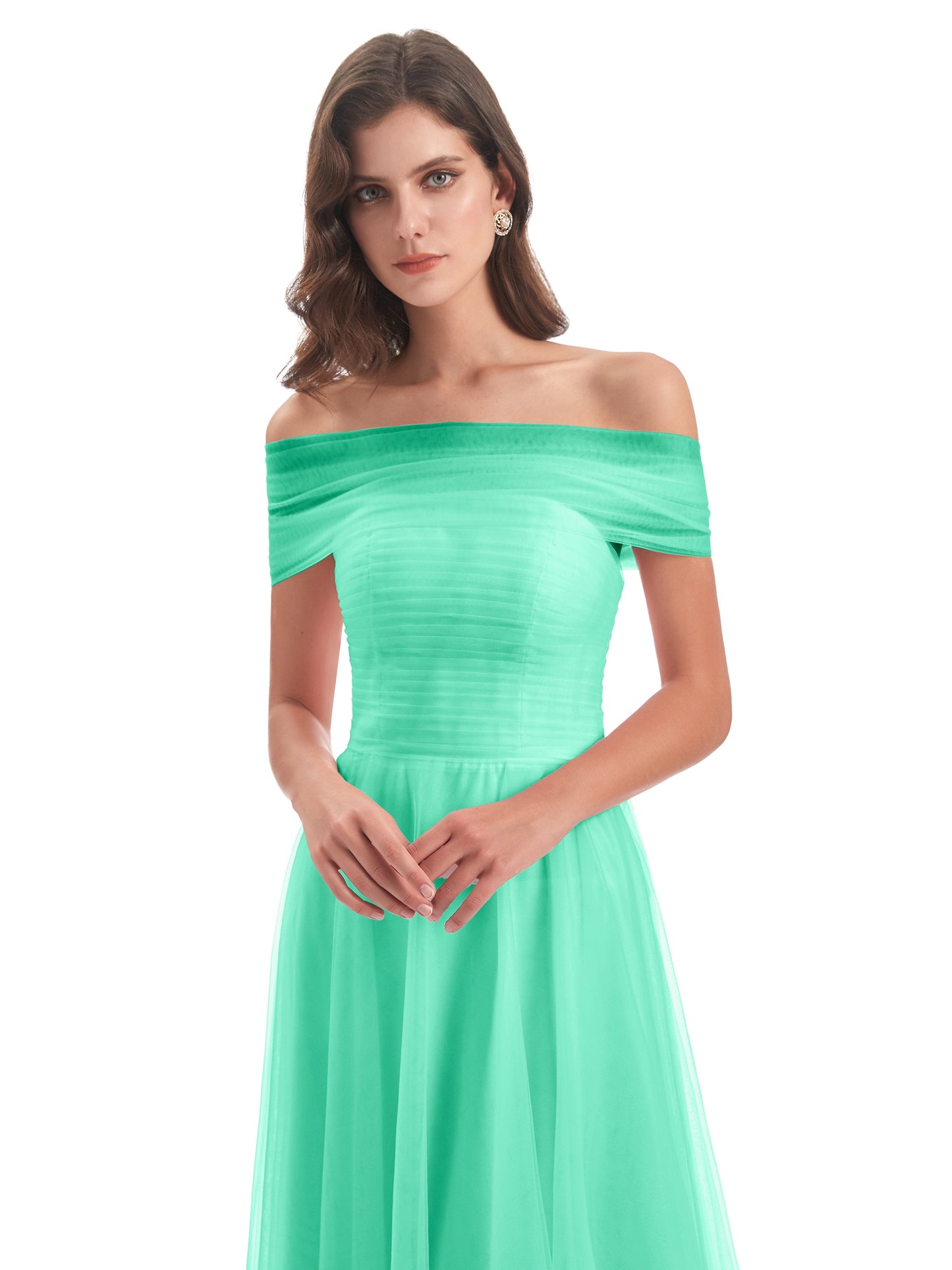 Sylvie Off The Shoulder Open Back Tulle Long Bridesmaid Dresses