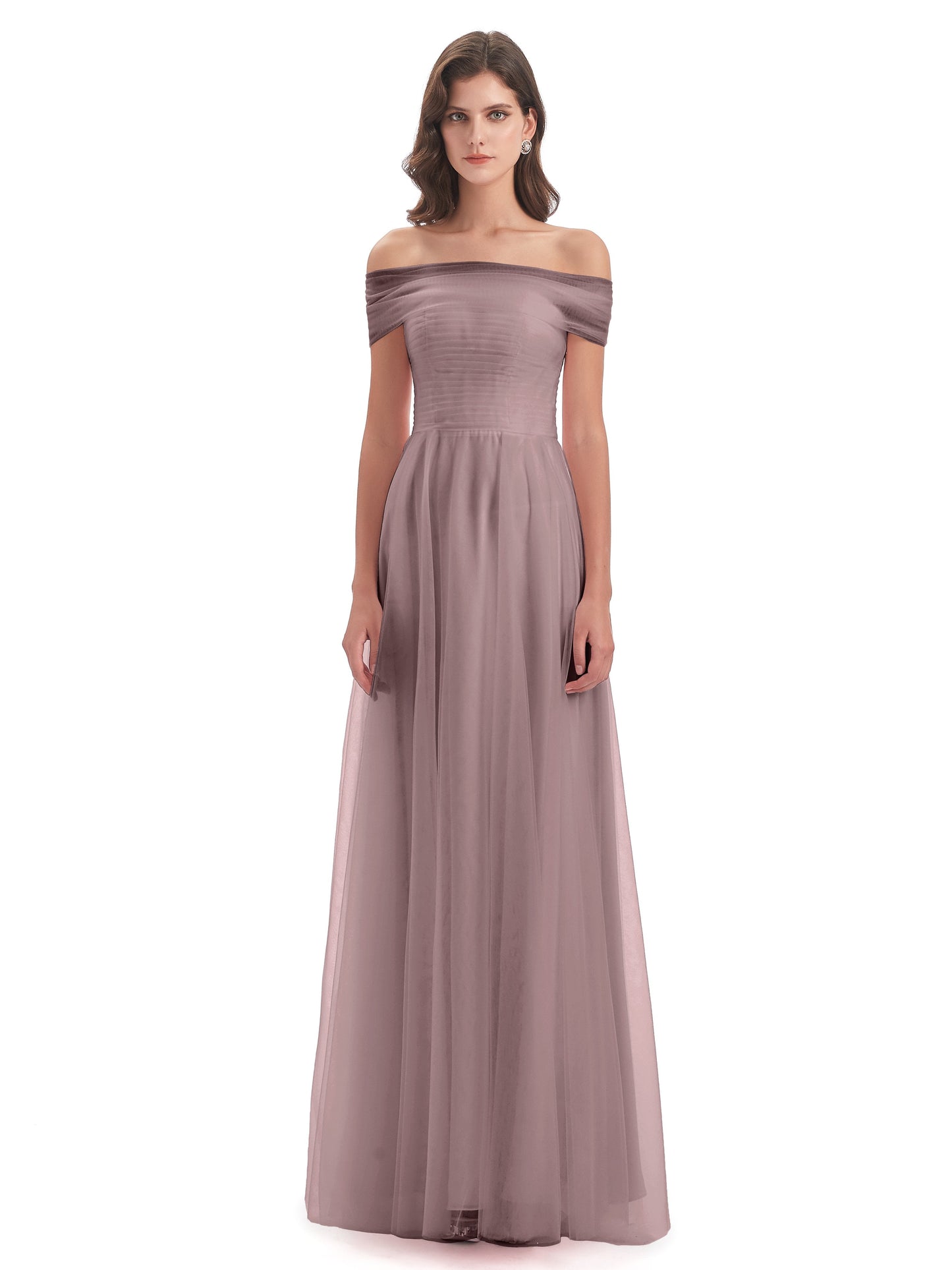 Sylvie Off The Shoulder Open Back Tulle Long Bridesmaid Dresses