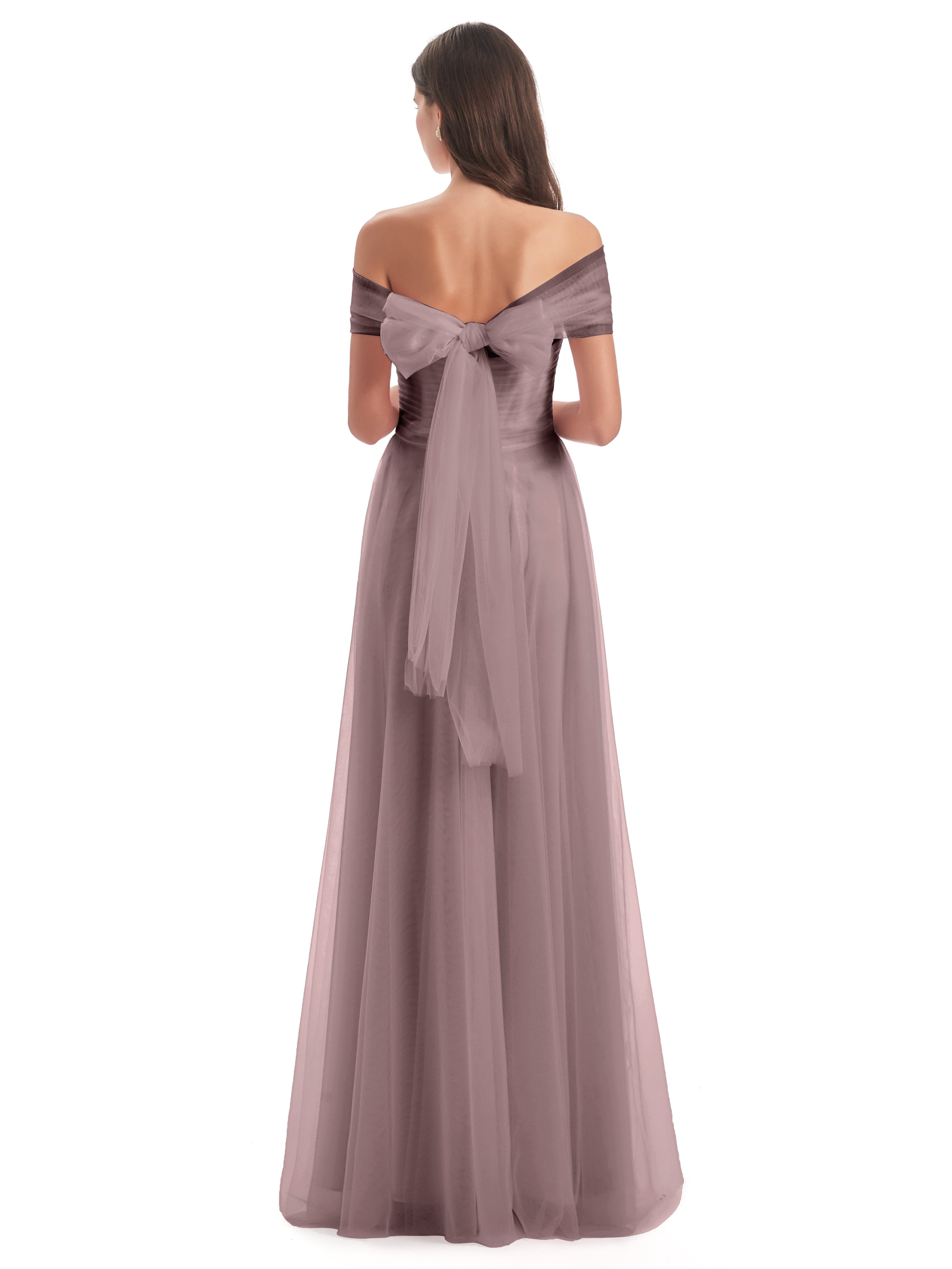 Sylvie Off The Shoulder Open Back Tulle Long Bridesmaid Dresses