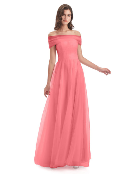 Sylvie Off The Shoulder Open Back Tulle Long Bridesmaid Dresses