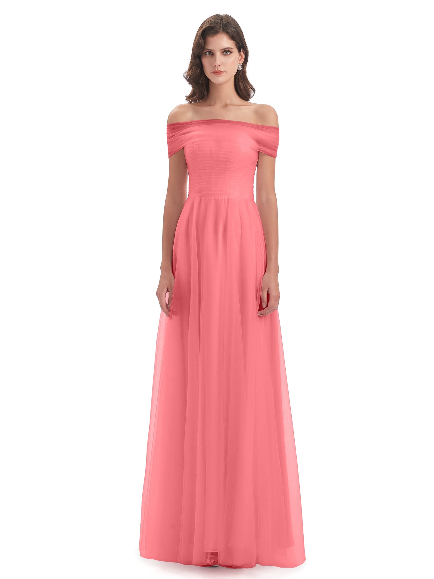 Sylvie Off The Shoulder Open Back Tulle Long Bridesmaid Dresses