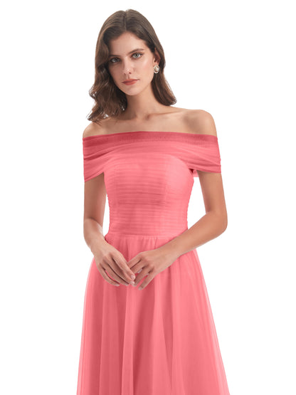 Sylvie Off The Shoulder Open Back Tulle Long Bridesmaid Dresses