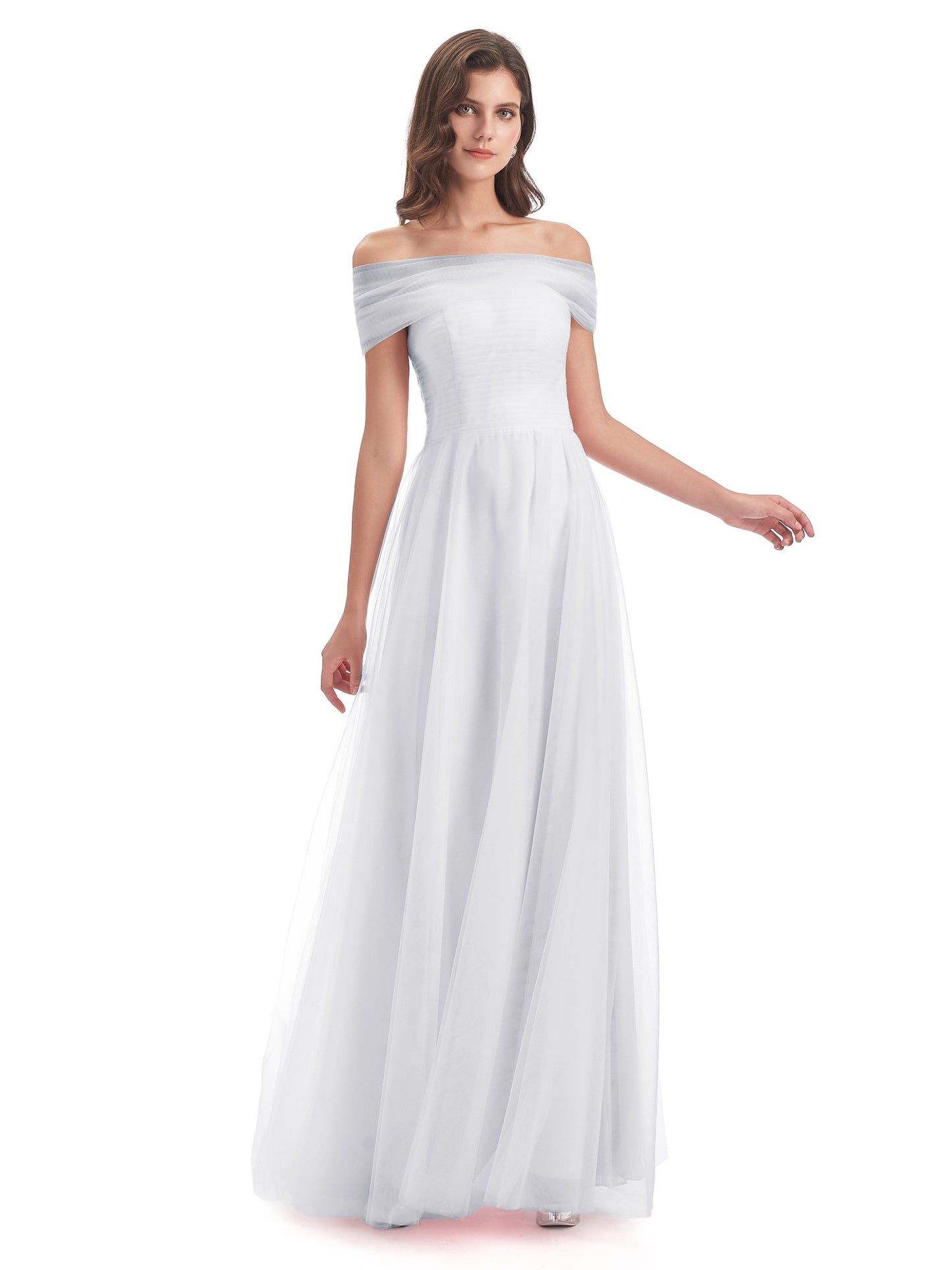 Sylvie Off The Shoulder Open Back Tulle Long Bridesmaid Dresses