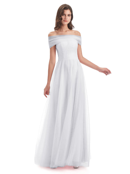 Sylvie Off The Shoulder Open Back Tulle Long Bridesmaid Dresses