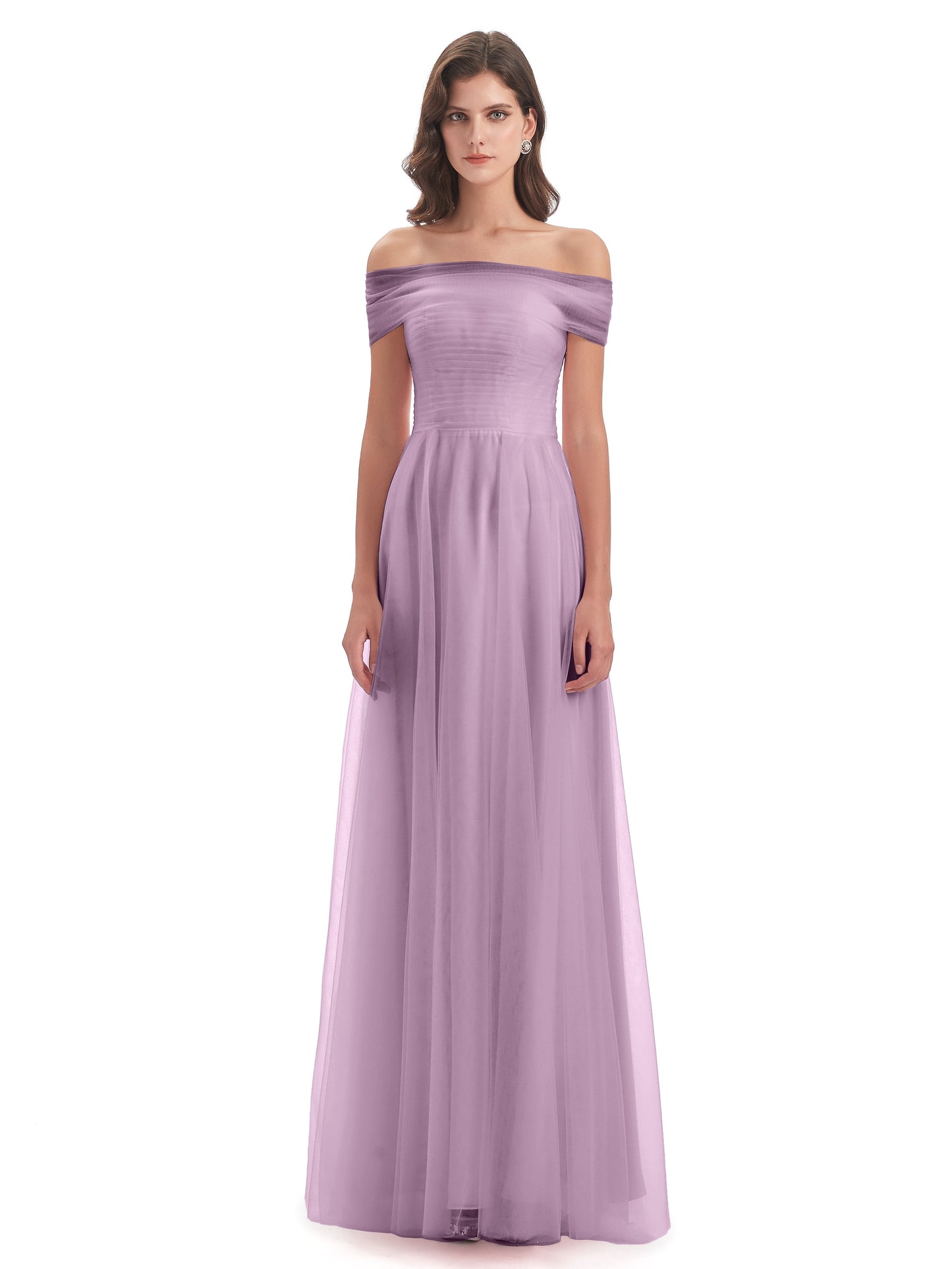Sylvie Off The Shoulder Open Back Tulle Long Bridesmaid Dresses
