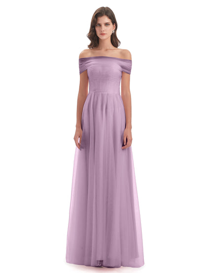 Sylvie Off The Shoulder Open Back Tulle Long Bridesmaid Dresses