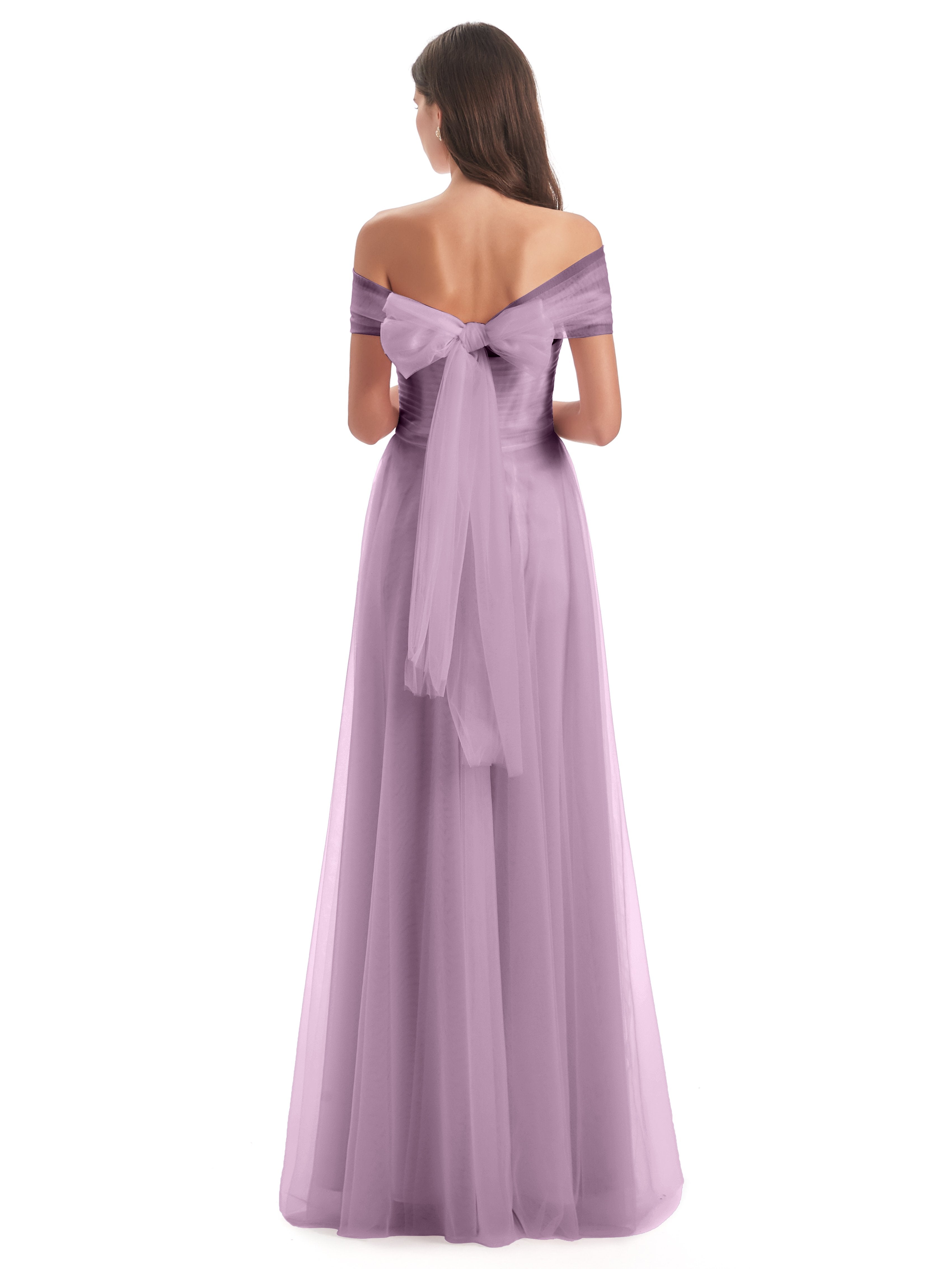 Sylvie Off The Shoulder Open Back Tulle Long Bridesmaid Dresses