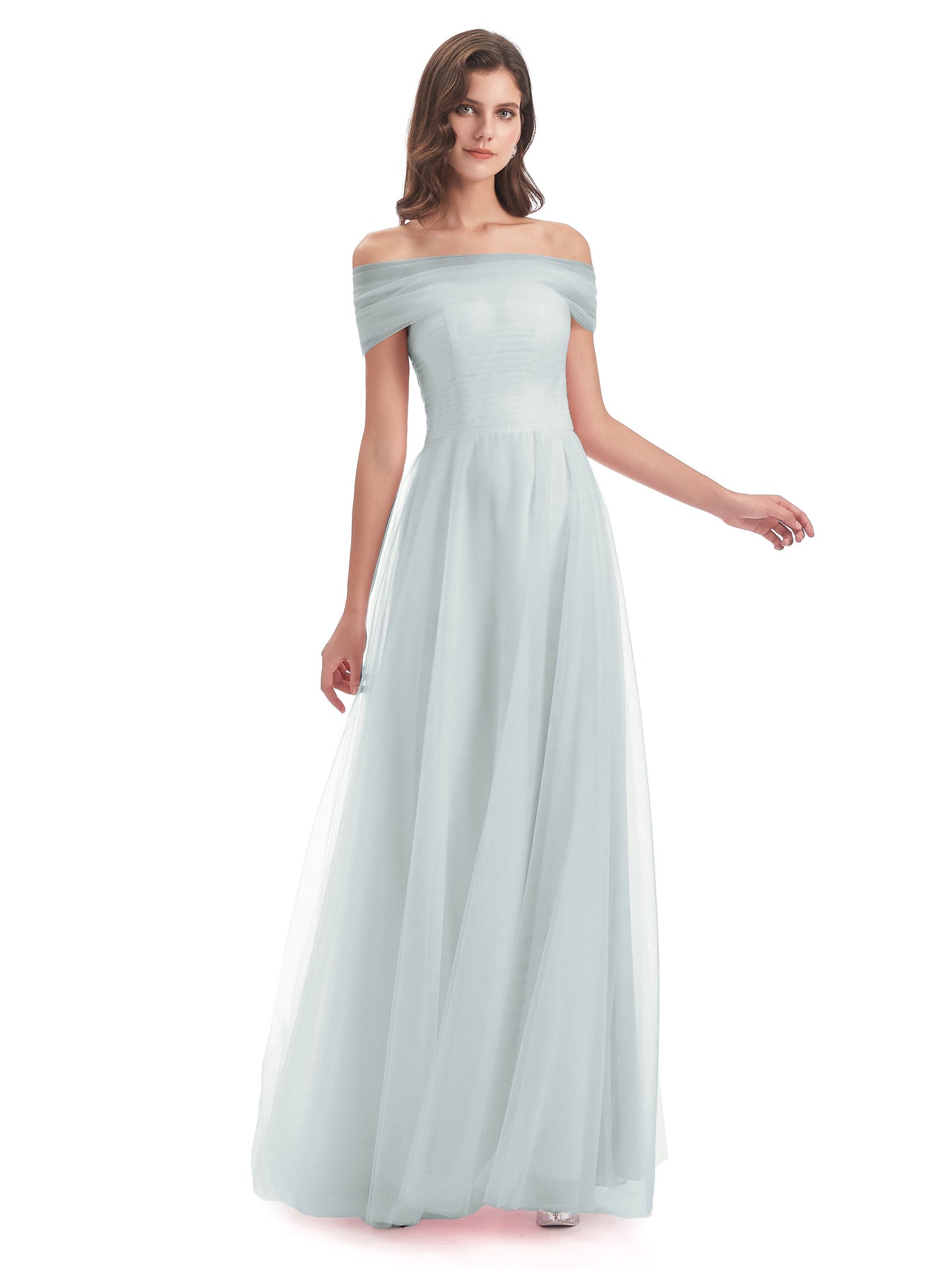 Sylvie Off The Shoulder Open Back Tulle Long Bridesmaid Dresses