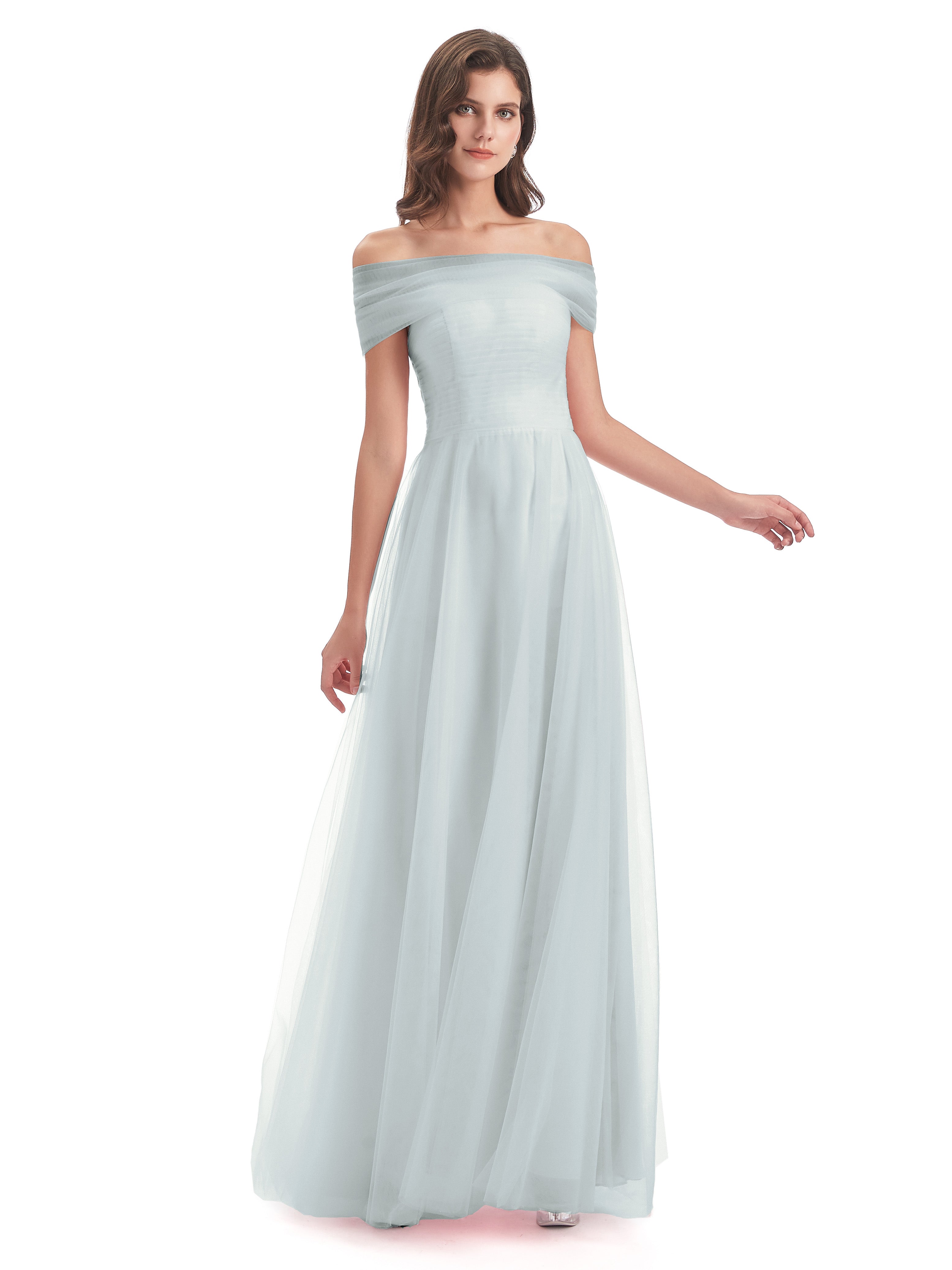 Sylvie Off The Shoulder Open Back Tulle Long Bridesmaid Dresses