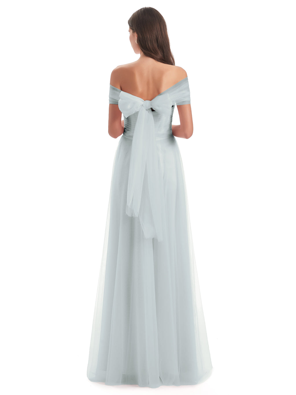 Sylvie Off The Shoulder Open Back Tulle Long Bridesmaid Dresses