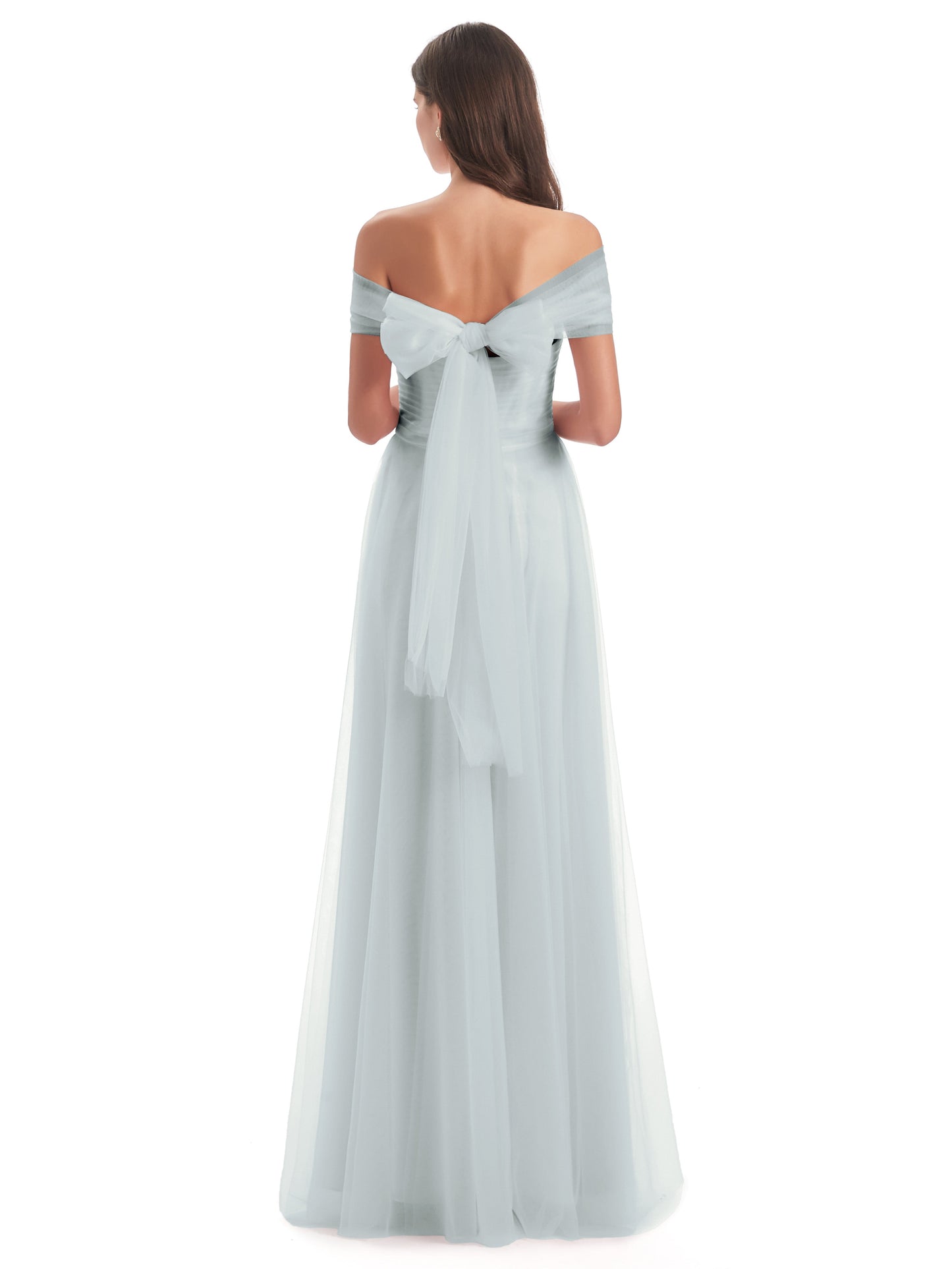 Sylvie Off The Shoulder Open Back Tulle Long Bridesmaid Dresses