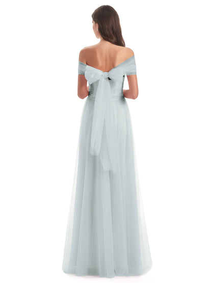 Sylvie Off The Shoulder Open Back Tulle Long Bridesmaid Dresses