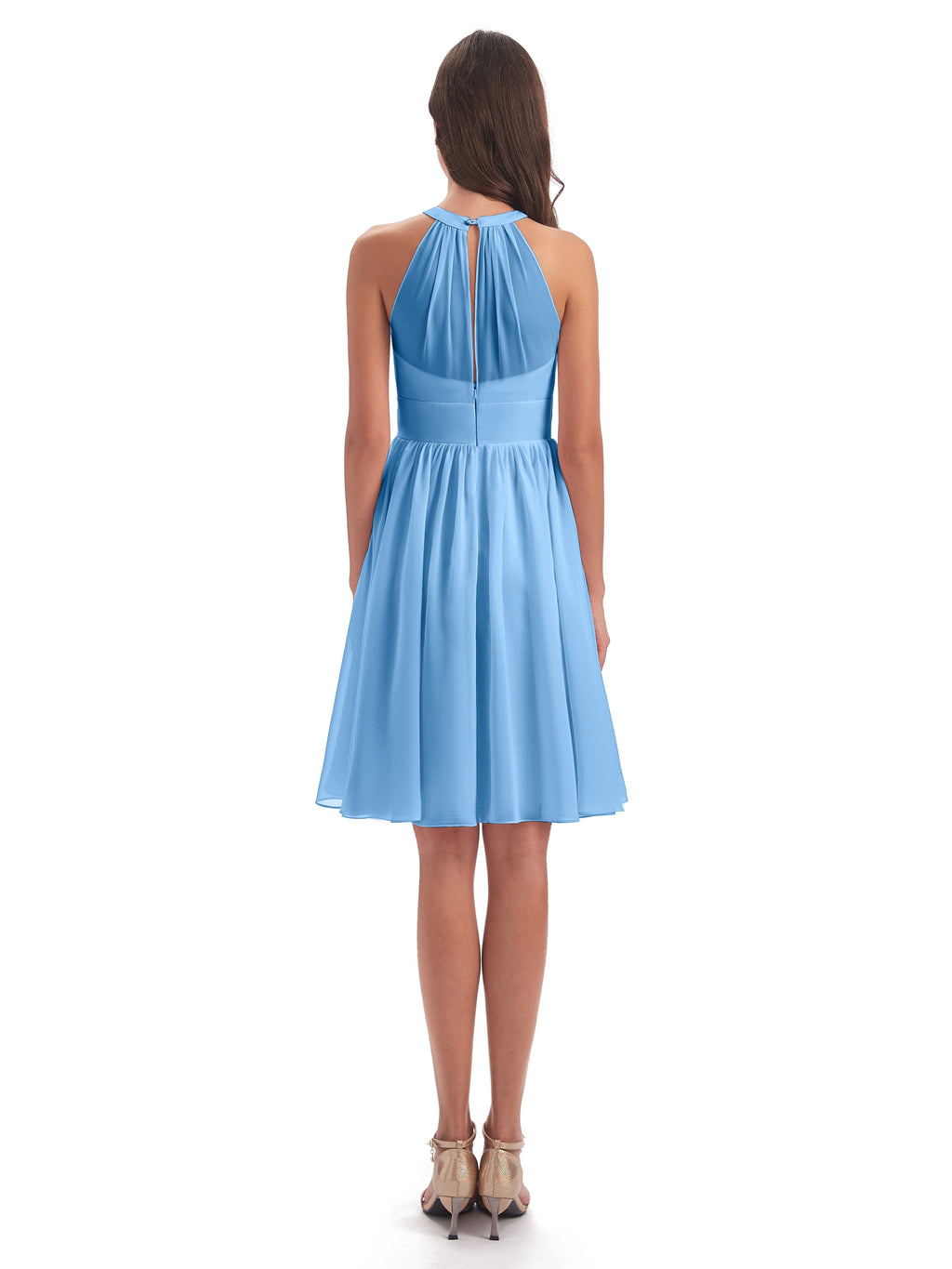 Tegan Knee Length Halter Chiffon Bridesmaid Dresses