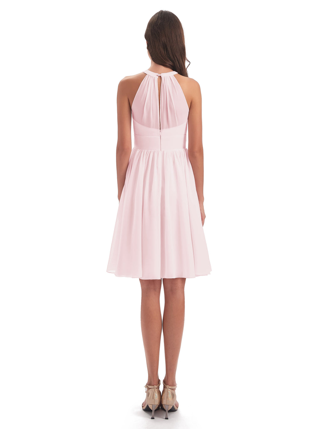 Tegan Knee Length Halter Chiffon Bridesmaid Dresses