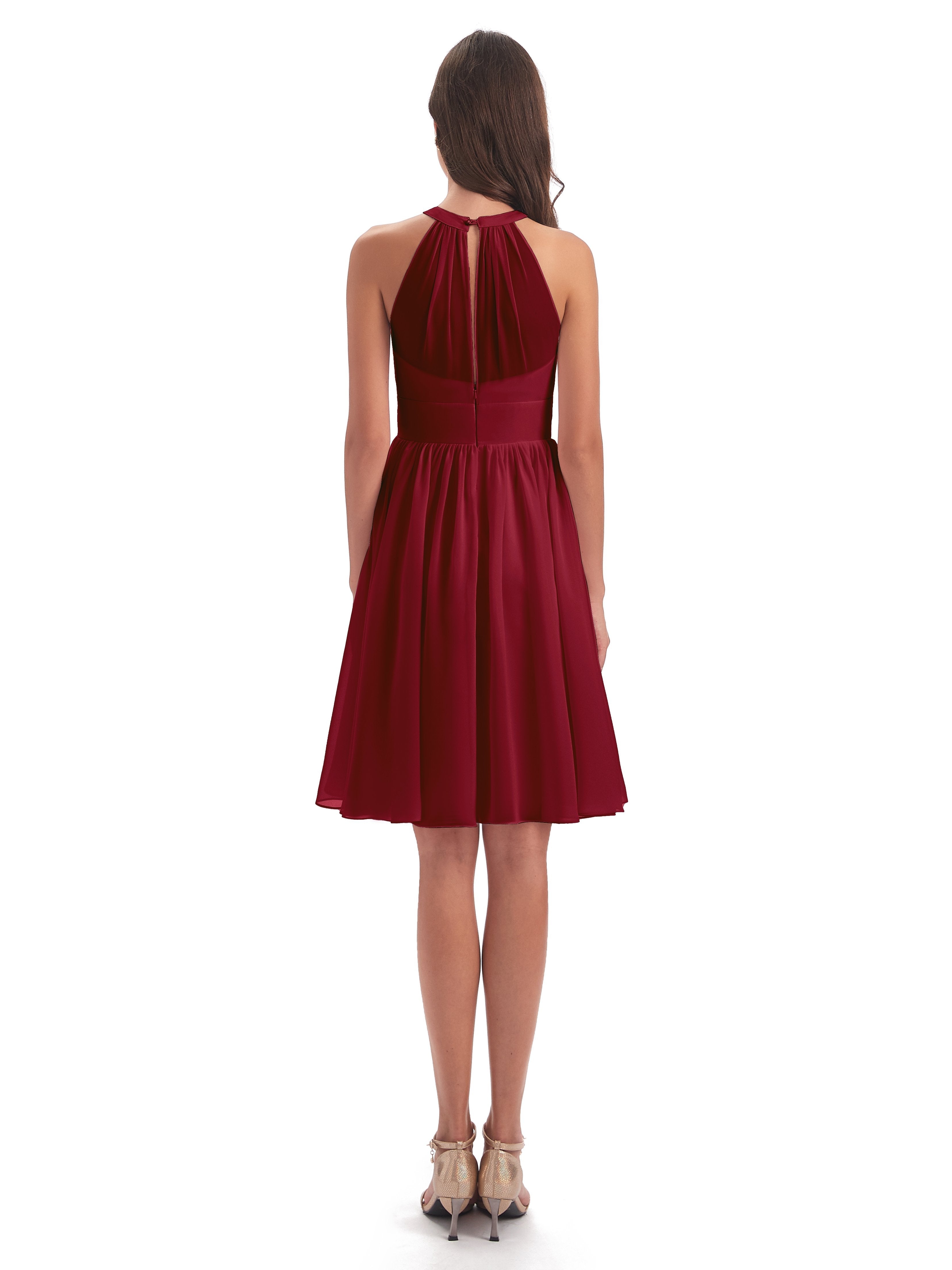 Tegan Knee Length Halter Chiffon Bridesmaid Dresses
