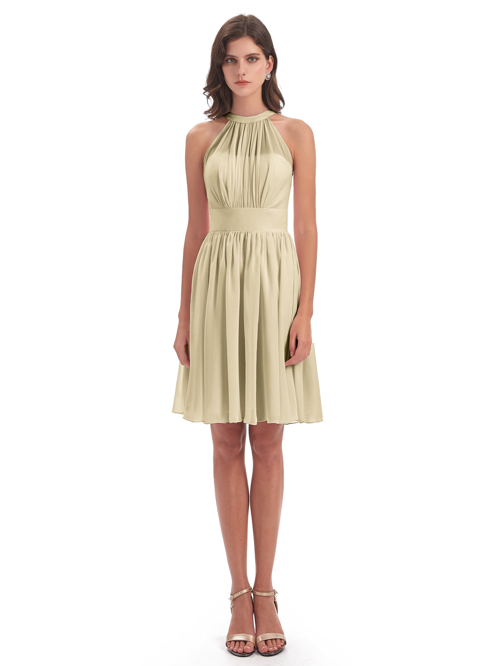 Tegan Knee Length Halter Chiffon Bridesmaid Dresses