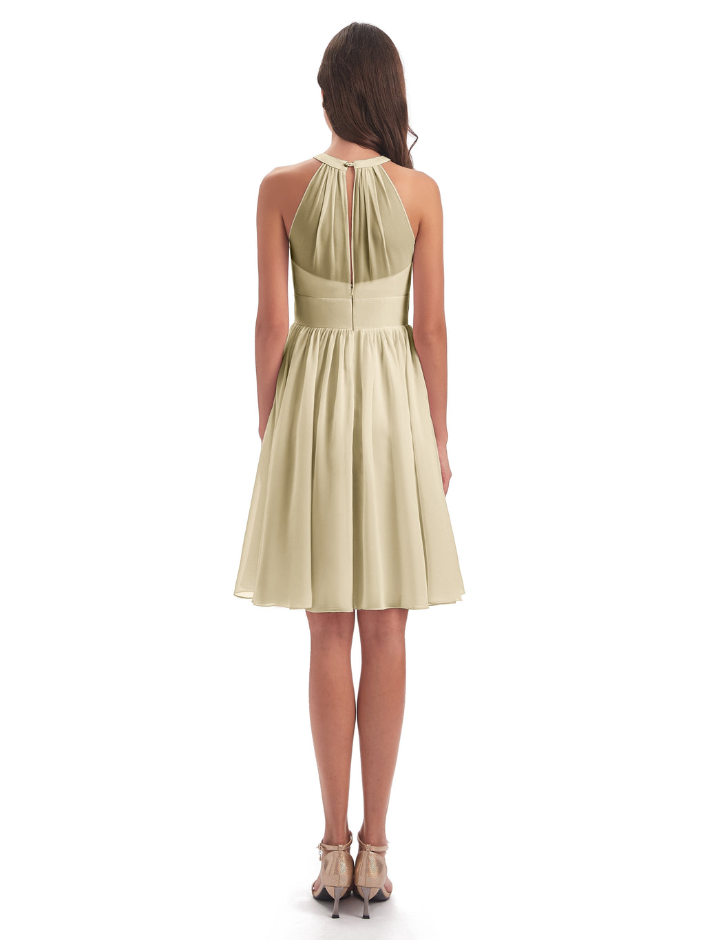 Tegan Knee Length Halter Chiffon Bridesmaid Dresses