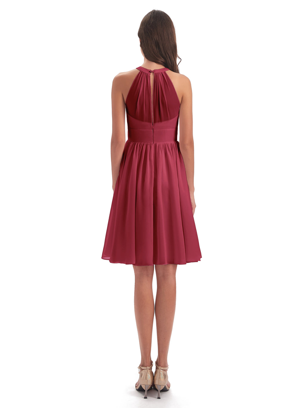 Tegan Knee Length Halter Chiffon Bridesmaid Dresses