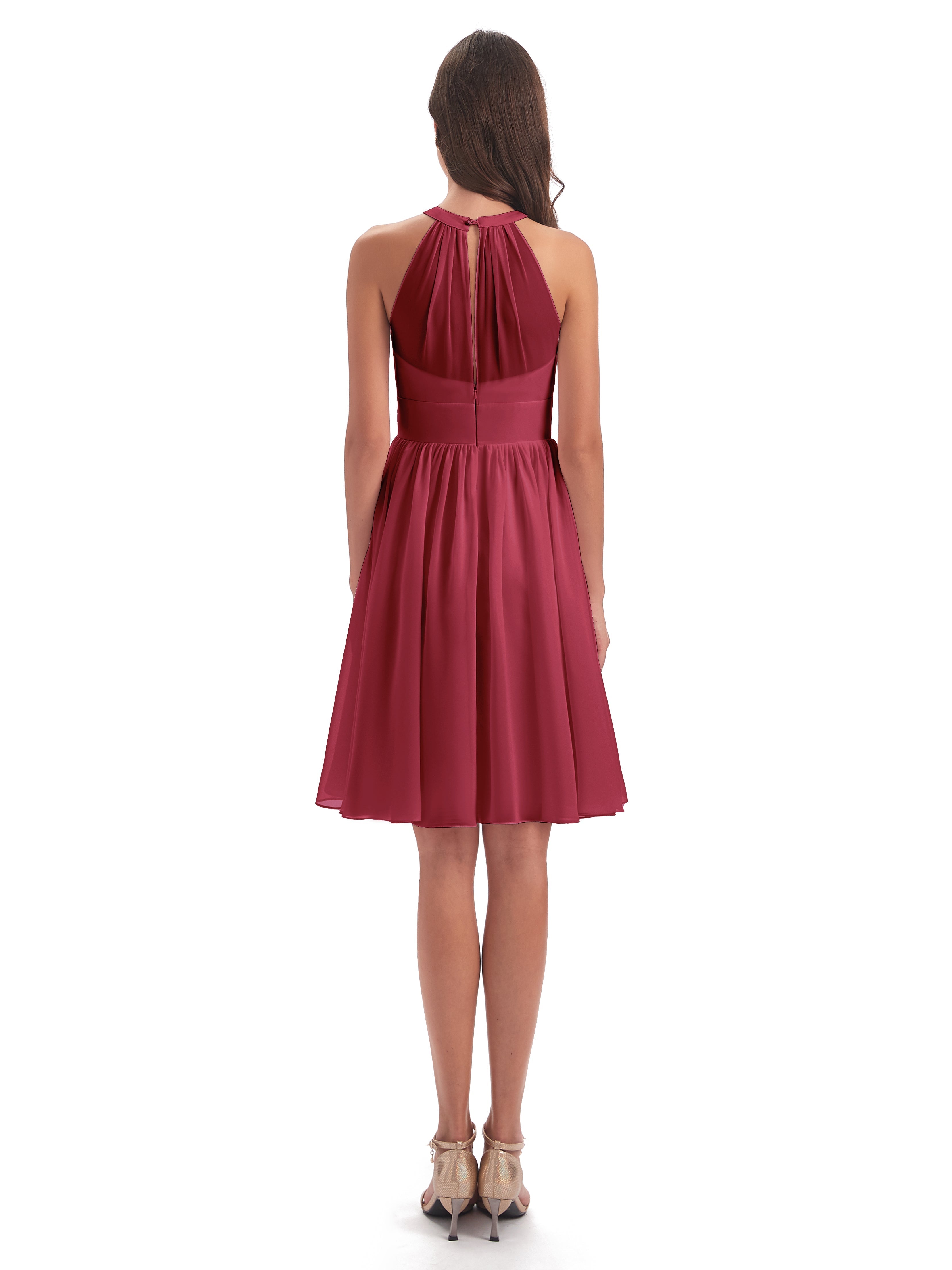 Tegan Knee Length Halter Chiffon Bridesmaid Dresses