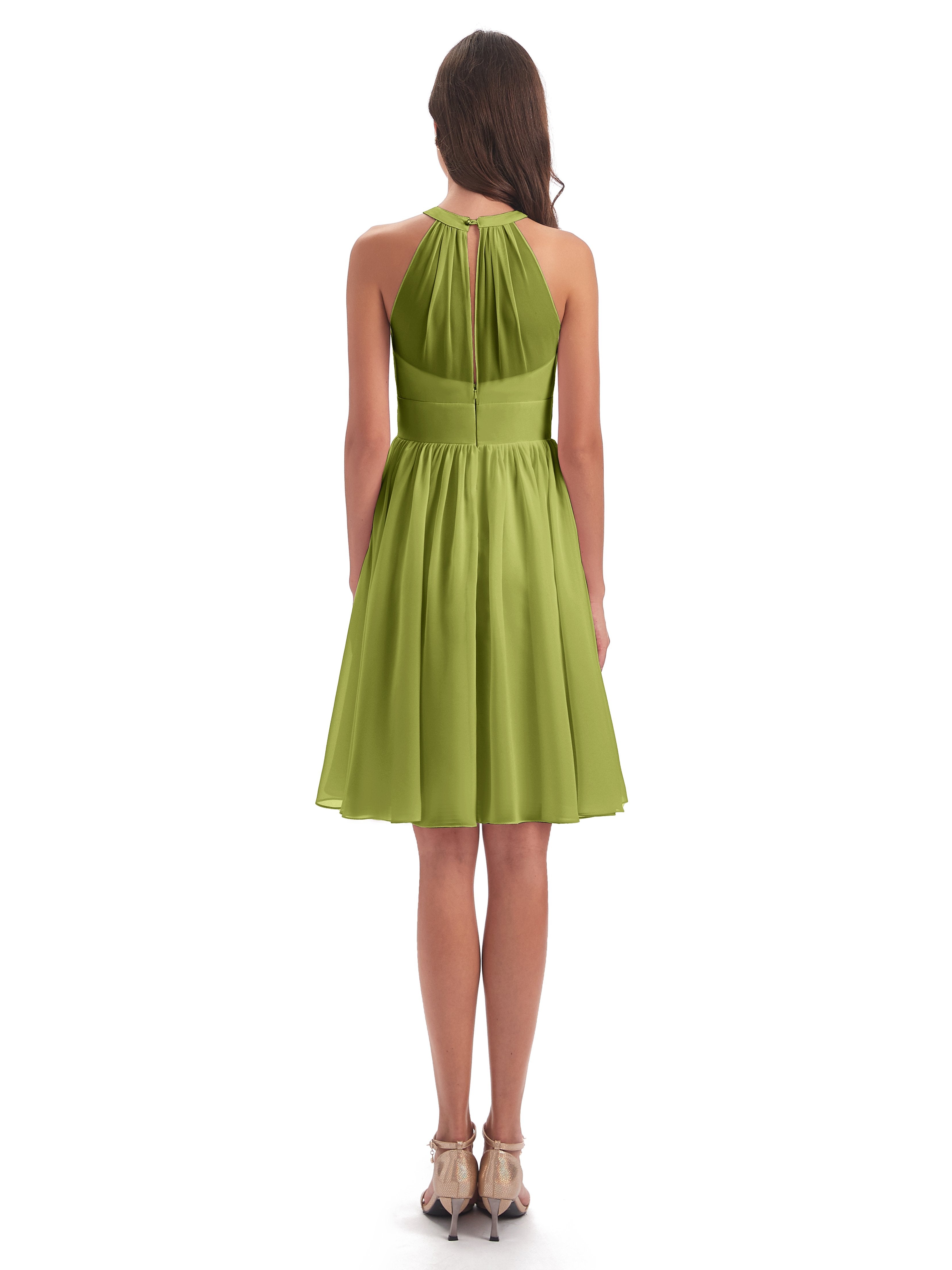 Tegan Knee Length Halter Chiffon Bridesmaid Dresses