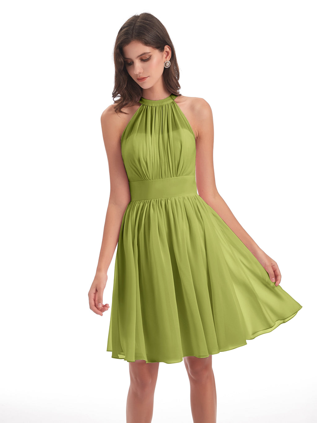 Tegan Knee Length Halter Chiffon Bridesmaid Dresses