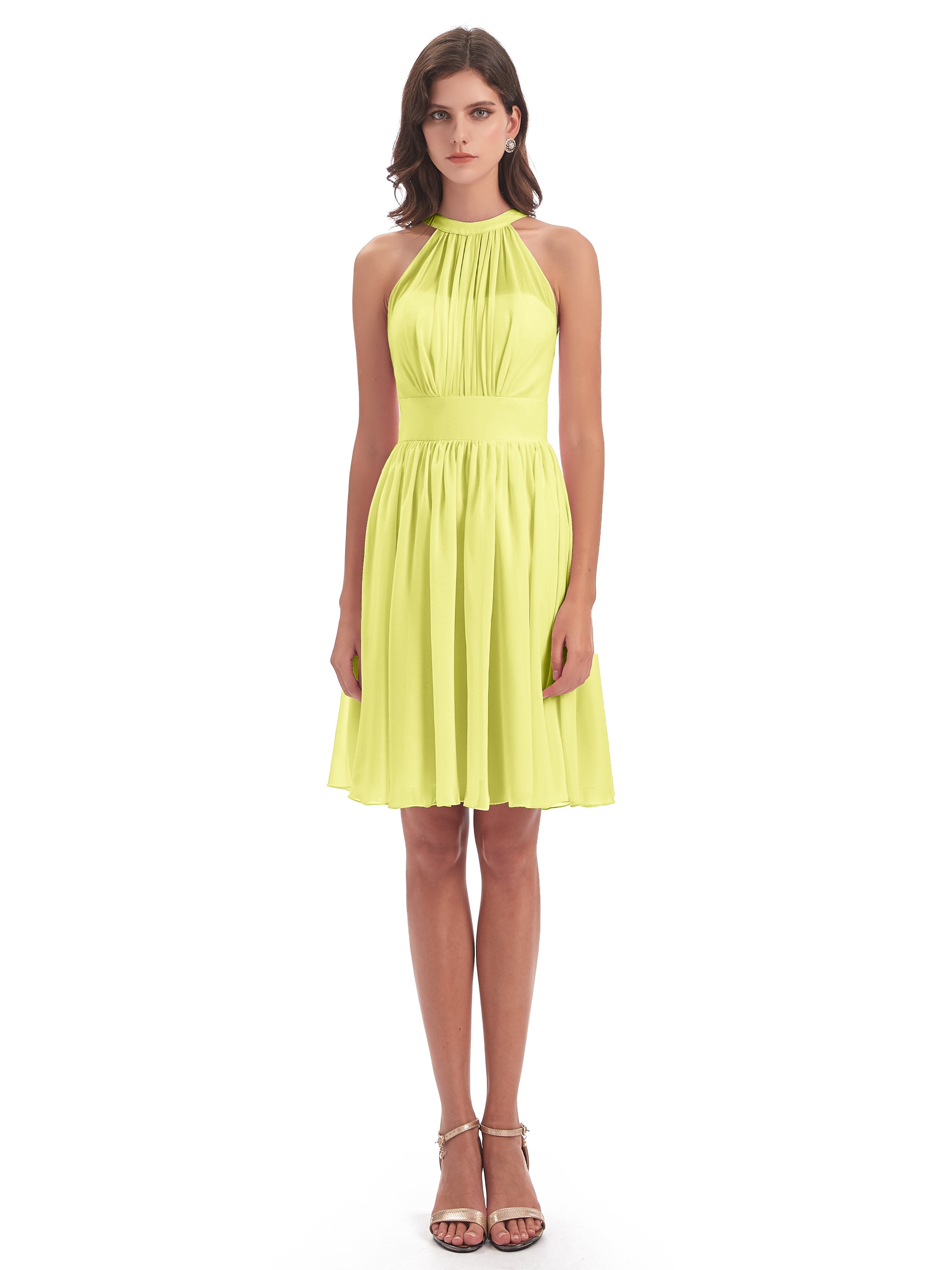 Tegan Knee Length Halter Chiffon Bridesmaid Dresses