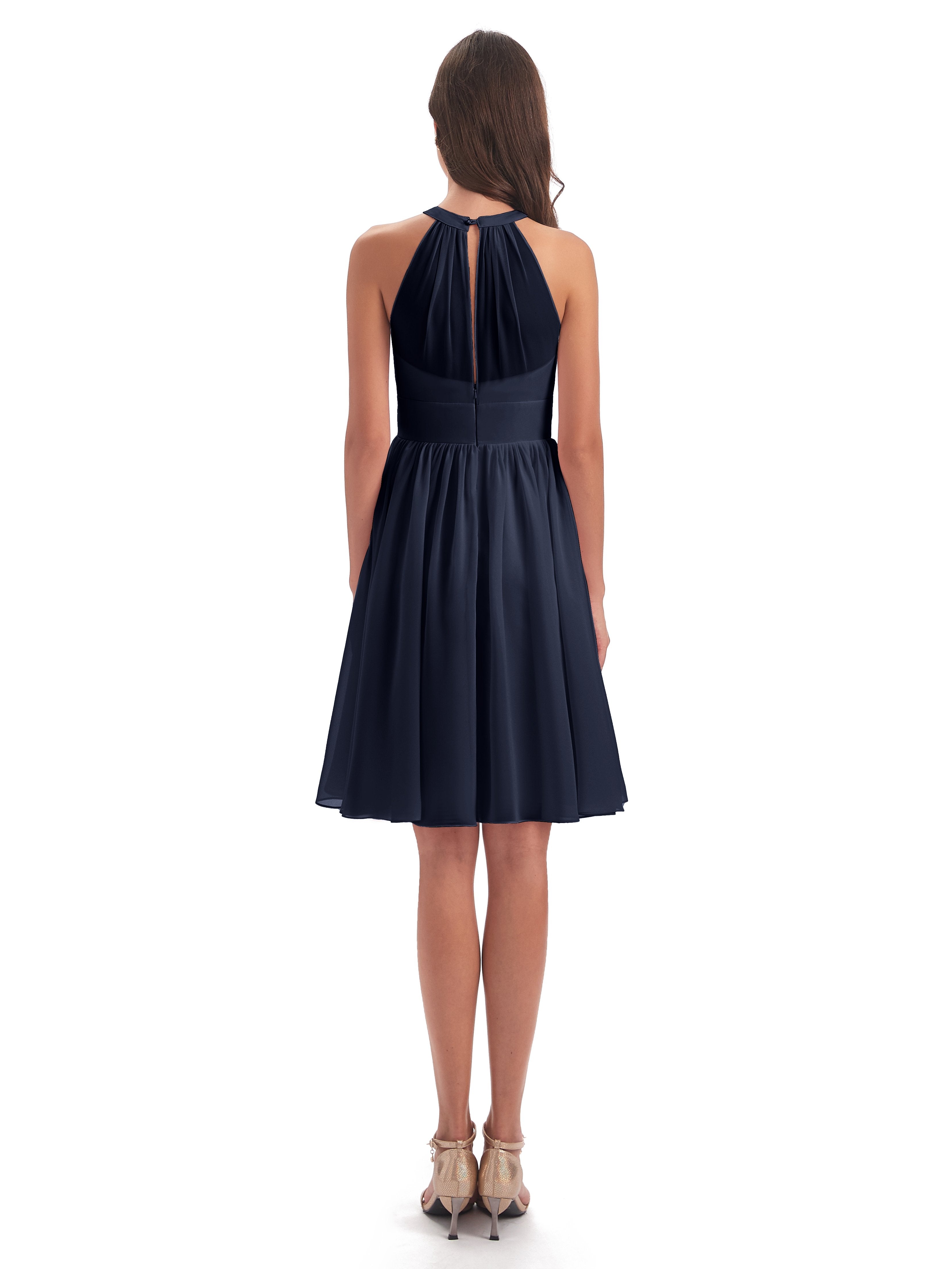 Tegan Knee Length Halter Chiffon Bridesmaid Dresses