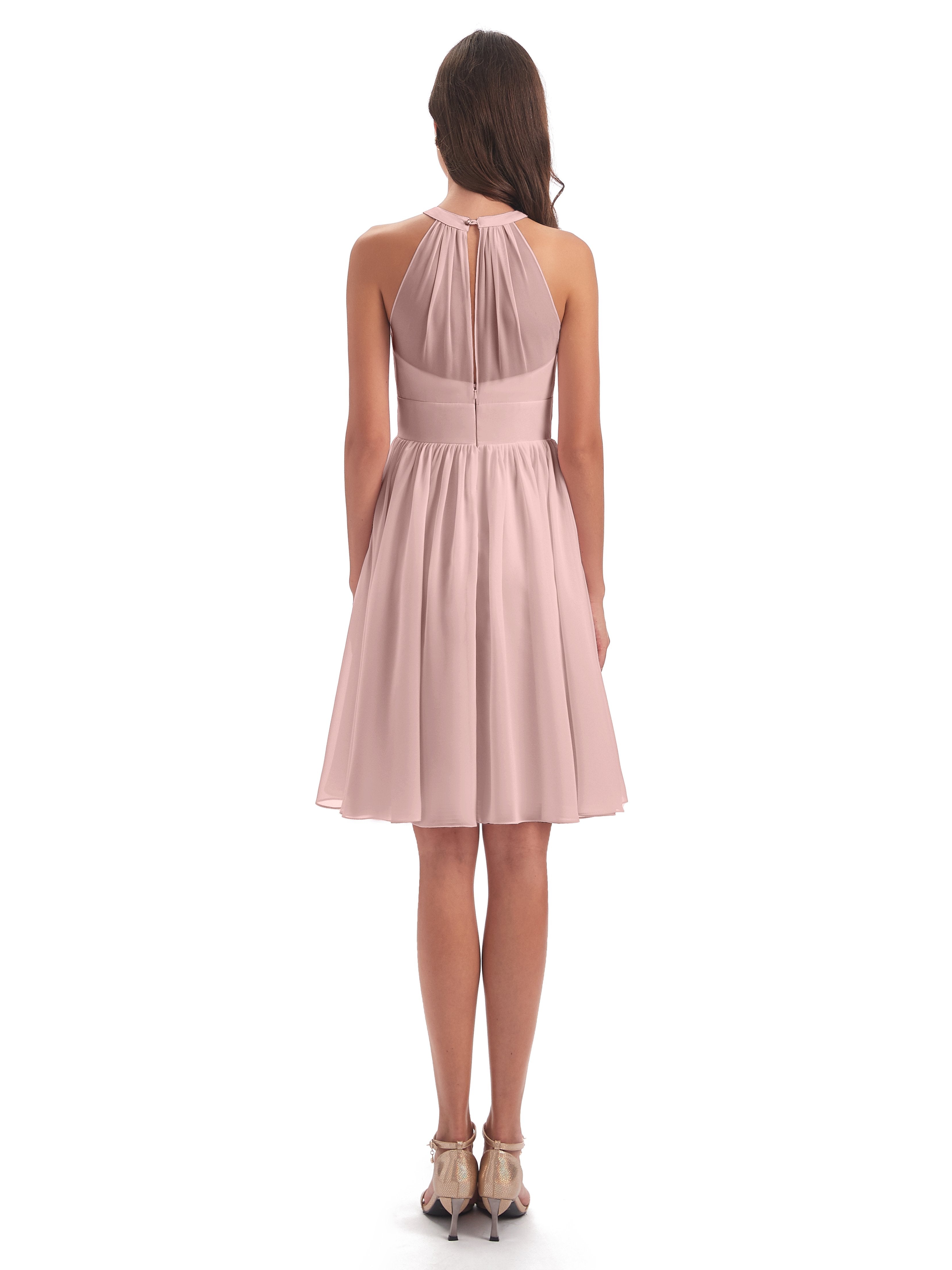 Tegan Knee Length Halter Chiffon Bridesmaid Dresses