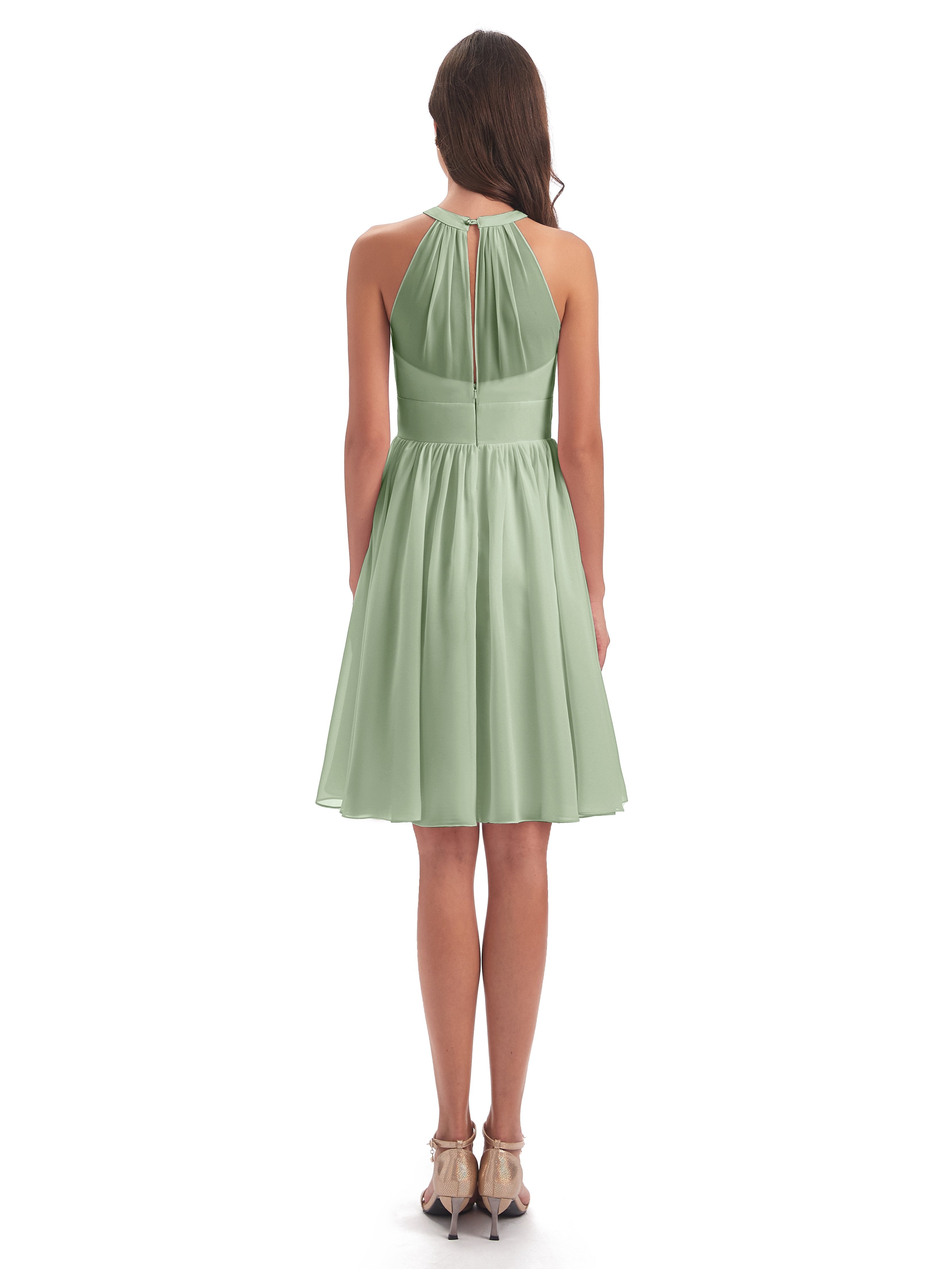 Tegan Knee Length Halter Chiffon Bridesmaid Dresses
