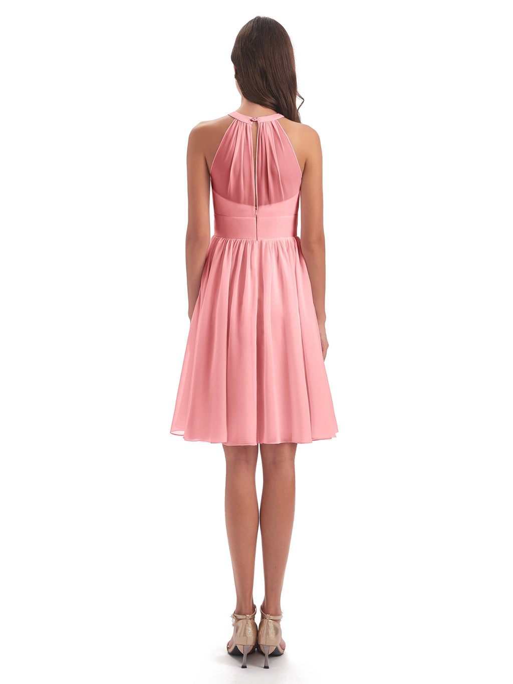 Tegan Knee Length Halter Chiffon Bridesmaid Dresses