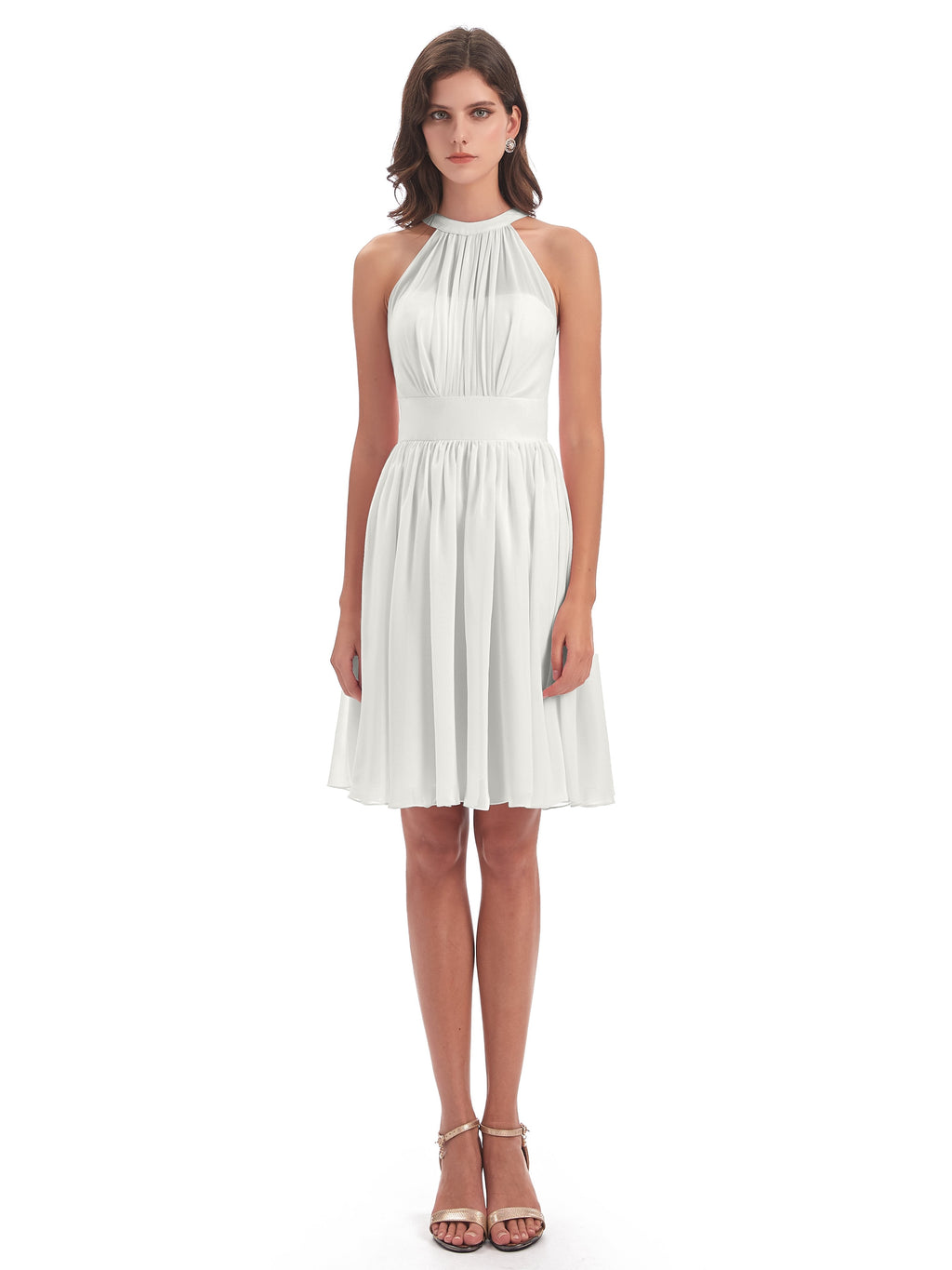 Tegan Knee Length Halter Chiffon Bridesmaid Dresses