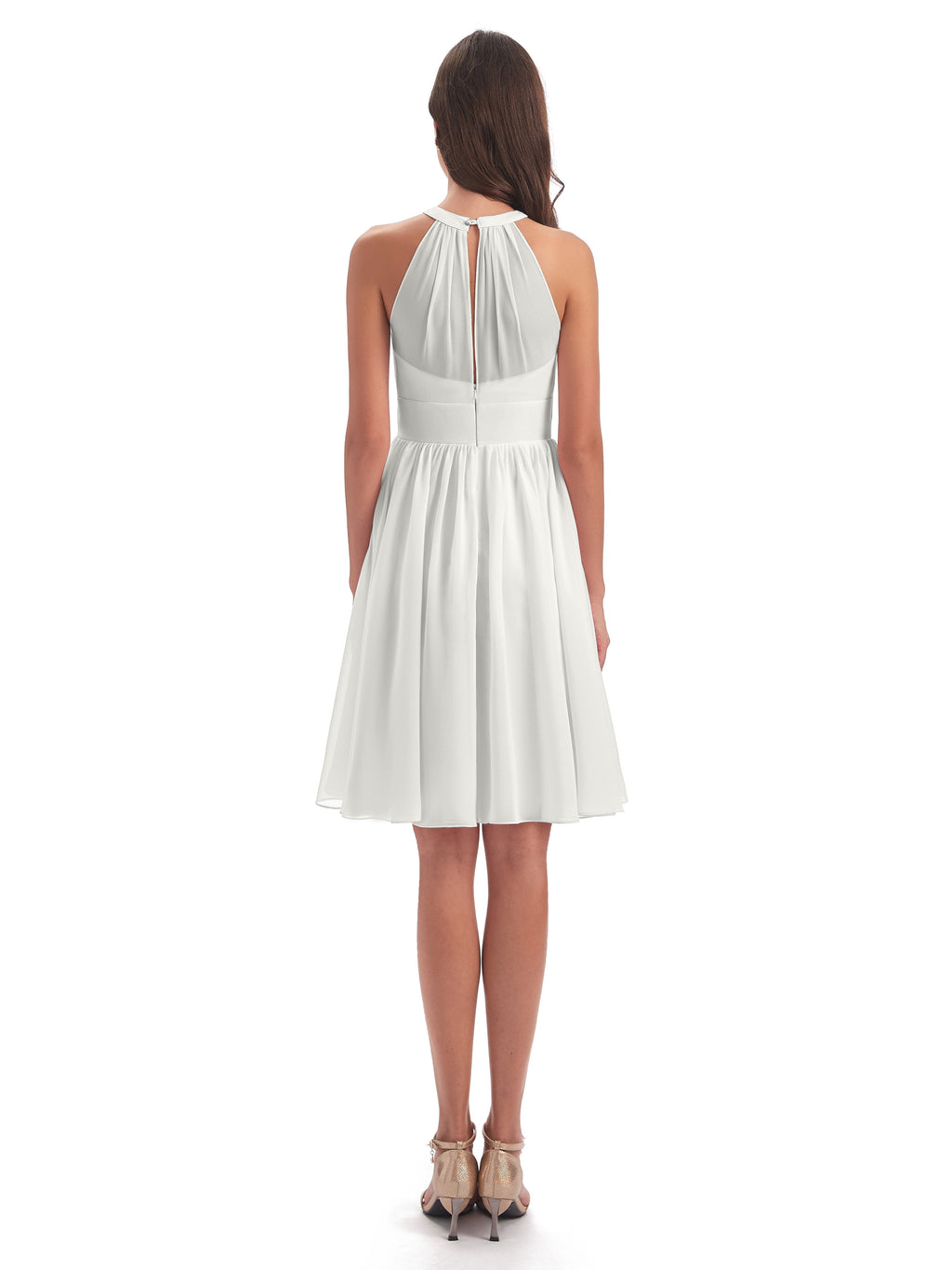 Tegan Knee Length Halter Chiffon Bridesmaid Dresses