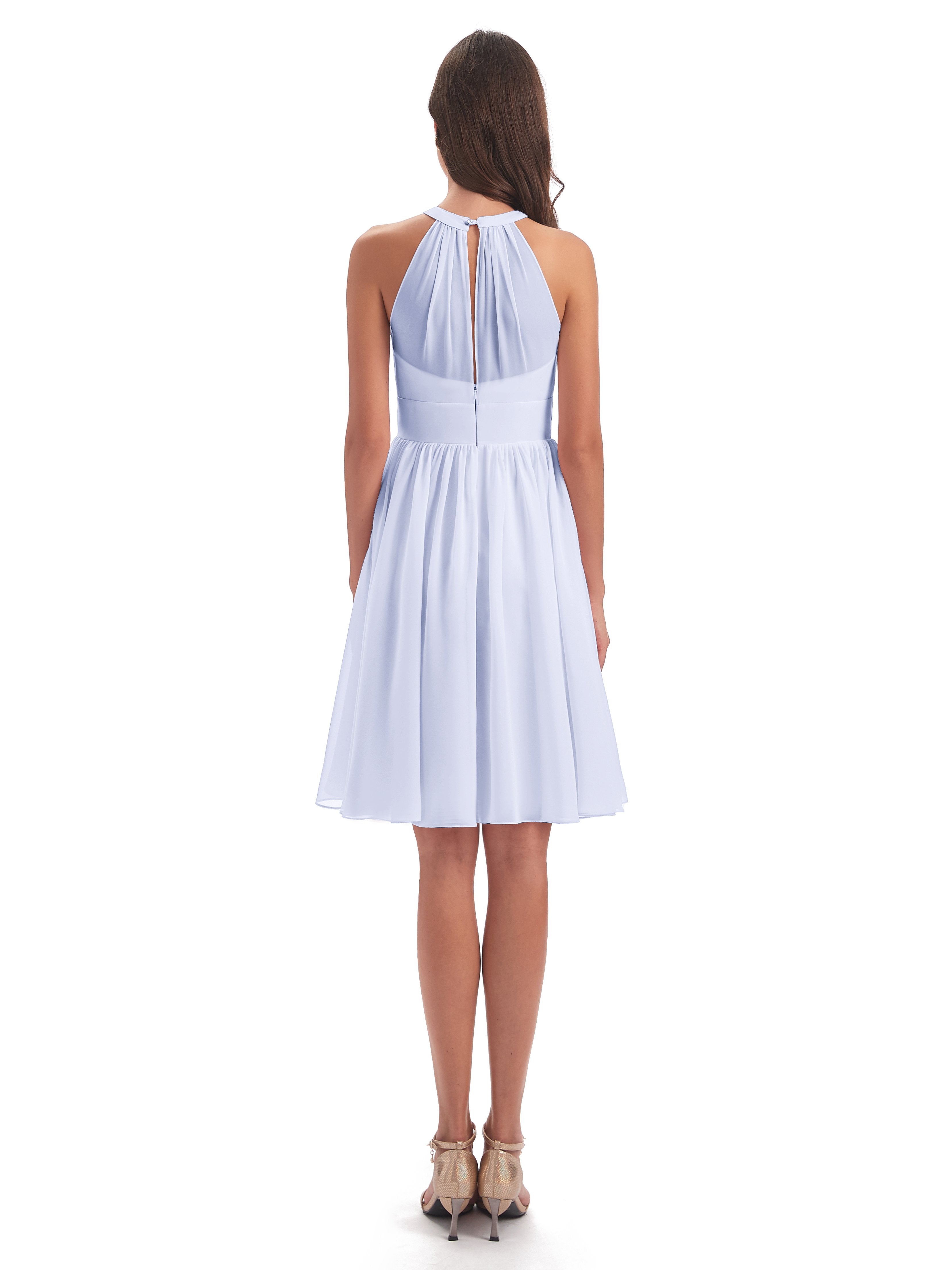 Tegan Knee Length Halter Chiffon Bridesmaid Dresses