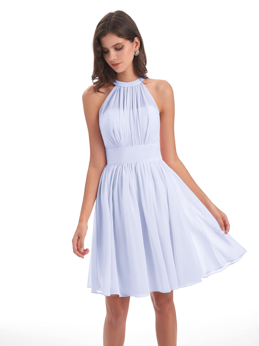 Tegan Knee Length Halter Chiffon Bridesmaid Dresses