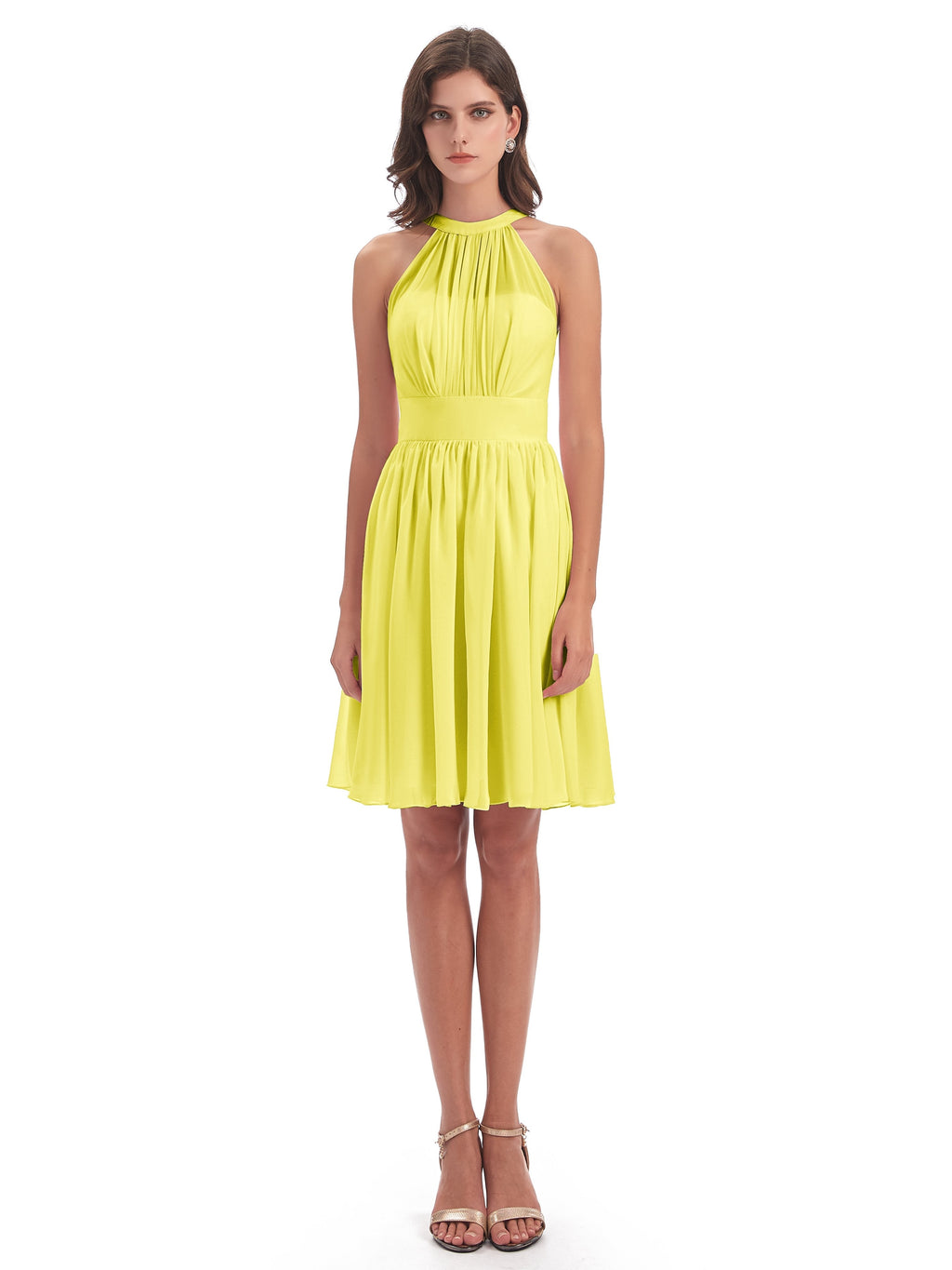 Tegan Knee Length Halter Chiffon Bridesmaid Dresses