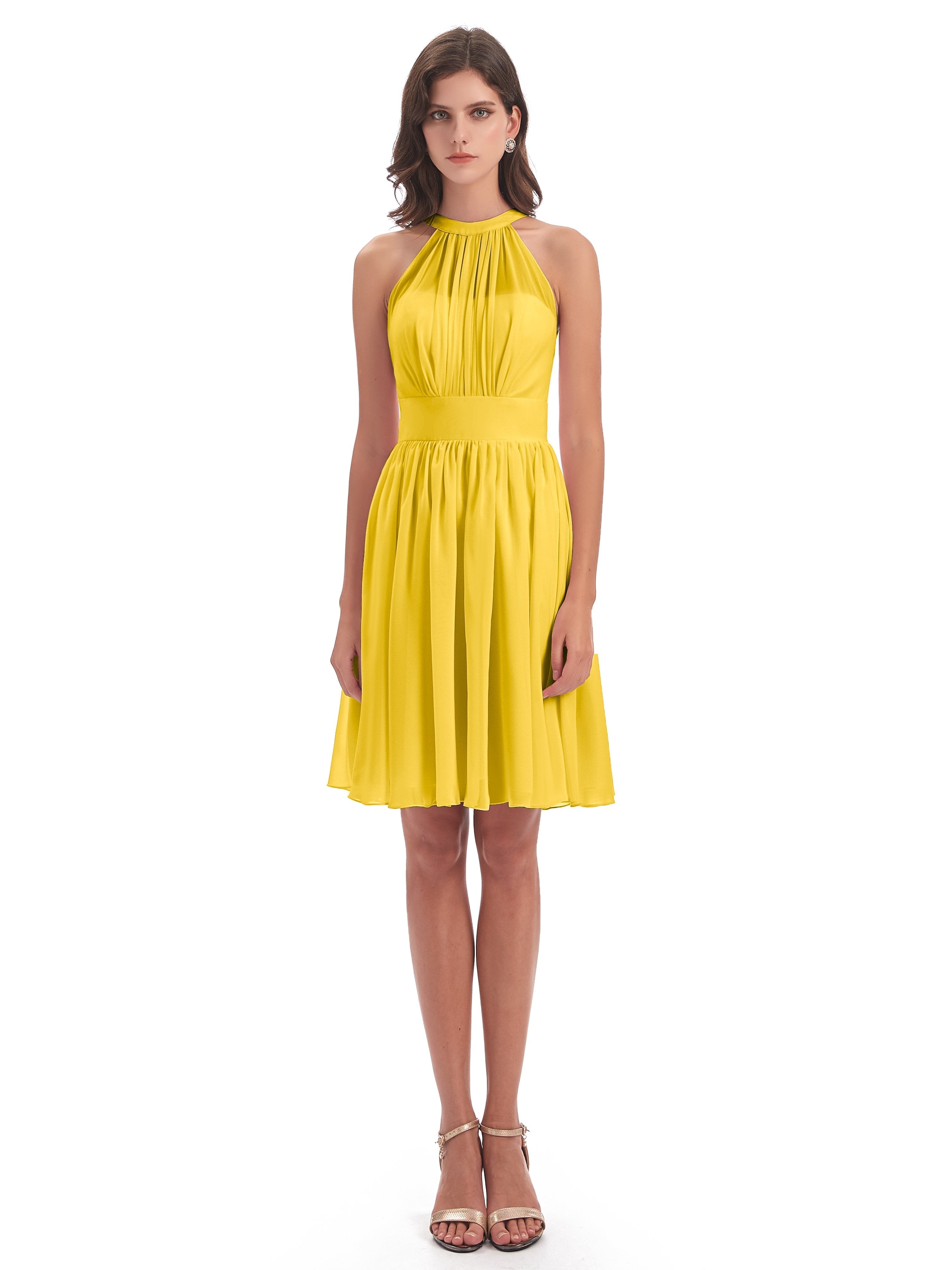 Tegan Knee Length Halter Chiffon Bridesmaid Dresses