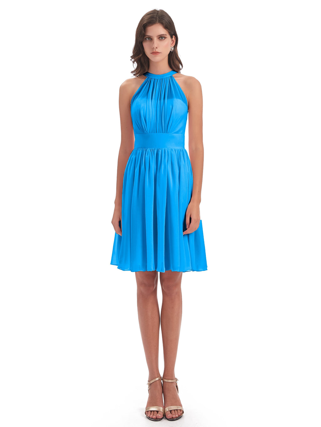 Tegan Knee Length Halter Chiffon Bridesmaid Dresses