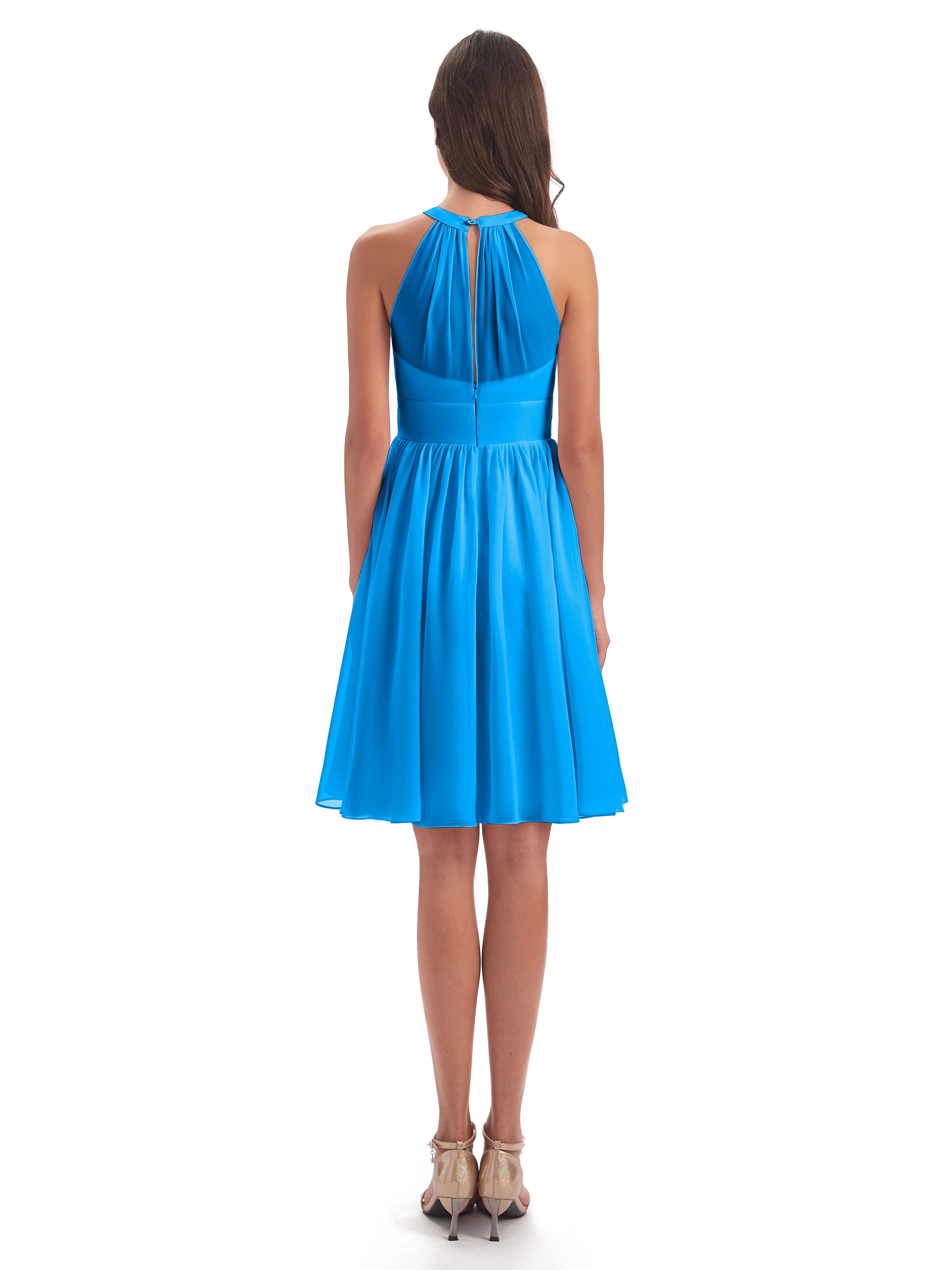 Tegan Knee Length Halter Chiffon Bridesmaid Dresses