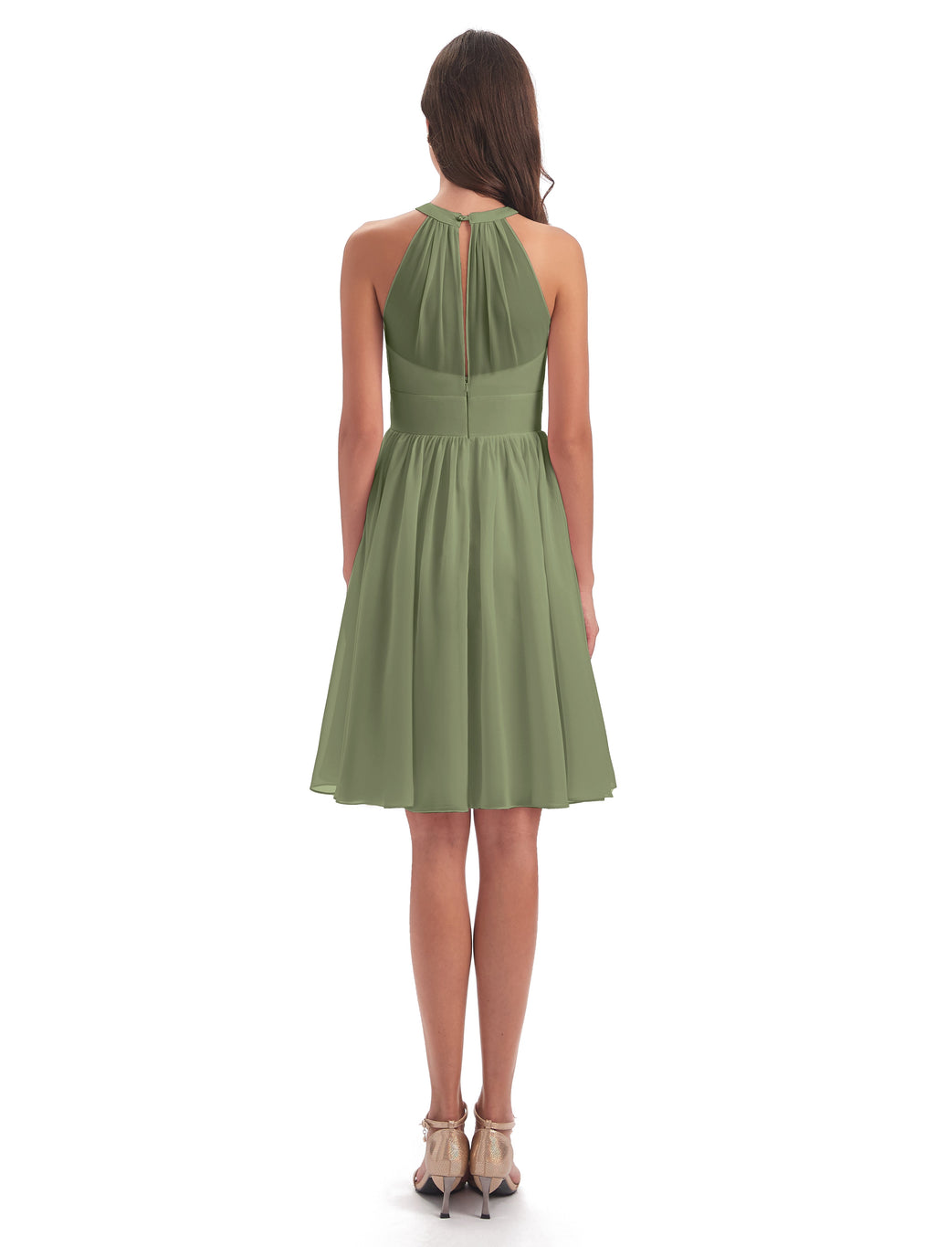 Tegan Knee Length Halter Chiffon Bridesmaid Dresses