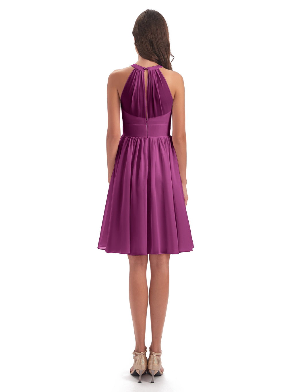 Tegan Knee Length Halter Chiffon Bridesmaid Dresses