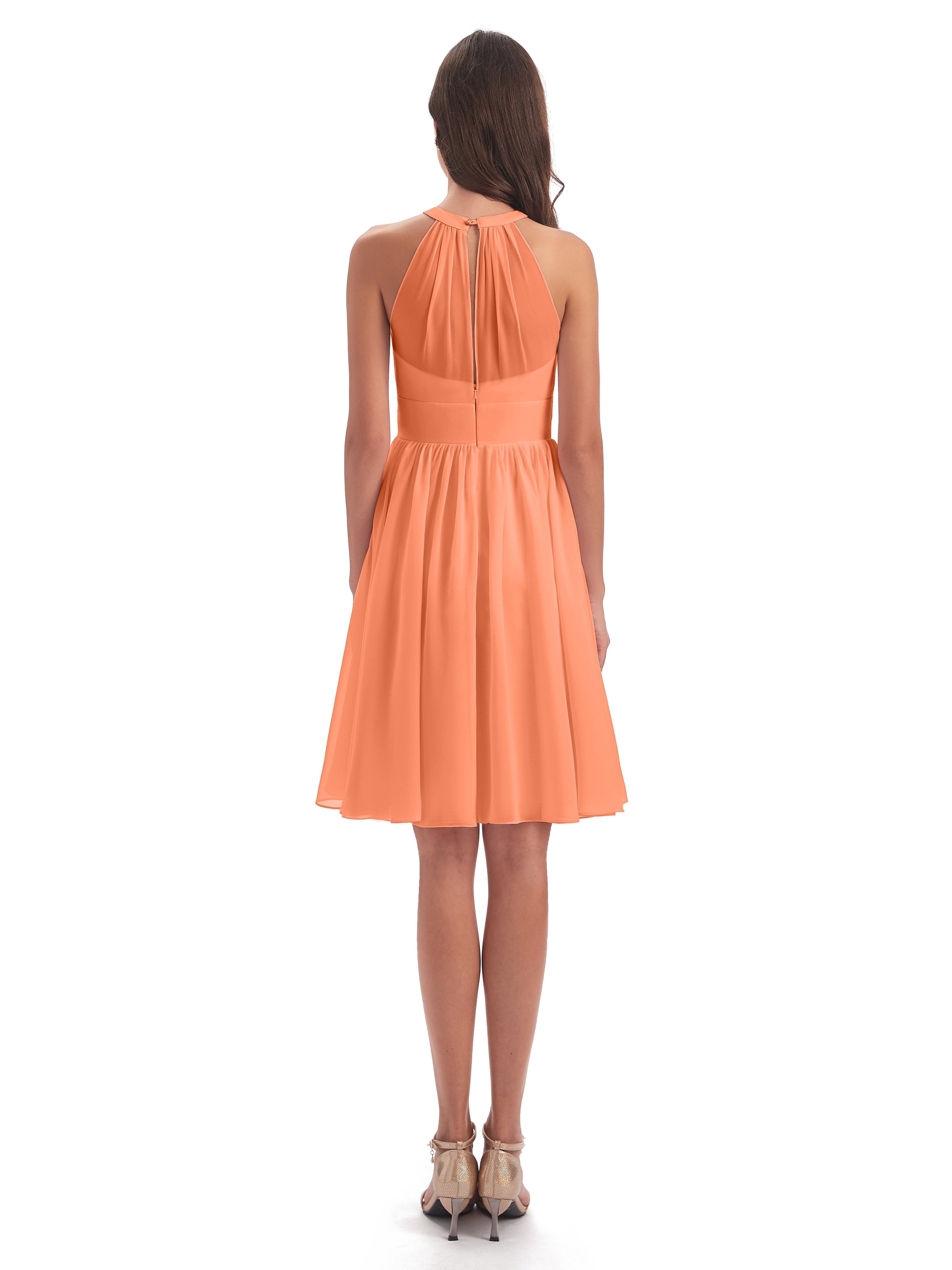 Tegan Knee Length Halter Chiffon Bridesmaid Dresses