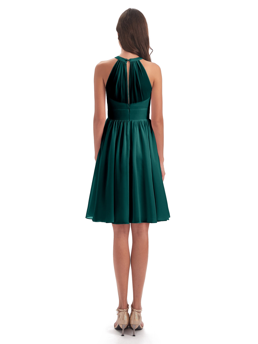Tegan Knee Length Halter Chiffon Bridesmaid Dresses