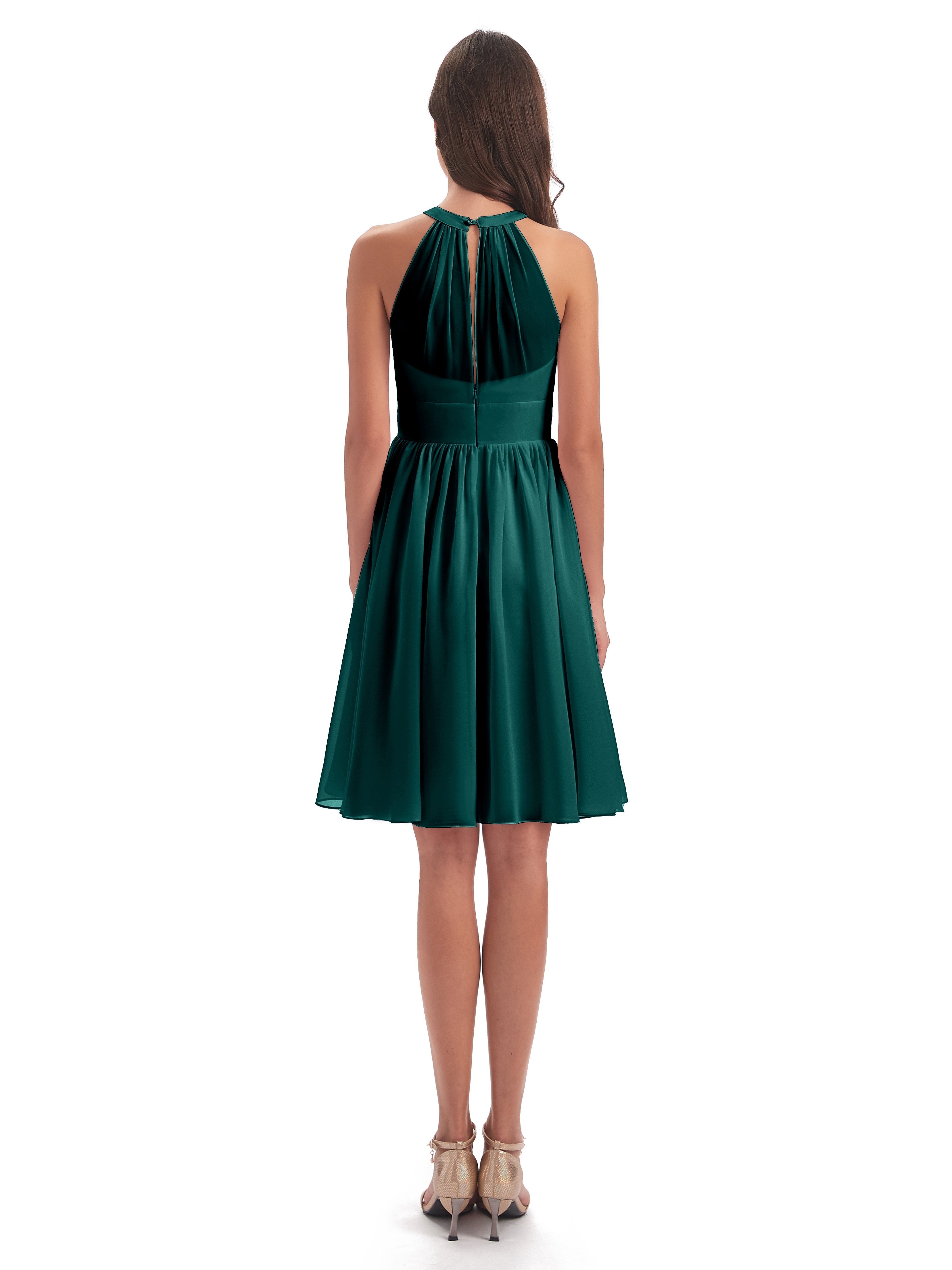 Tegan Knee Length Halter Chiffon Bridesmaid Dresses