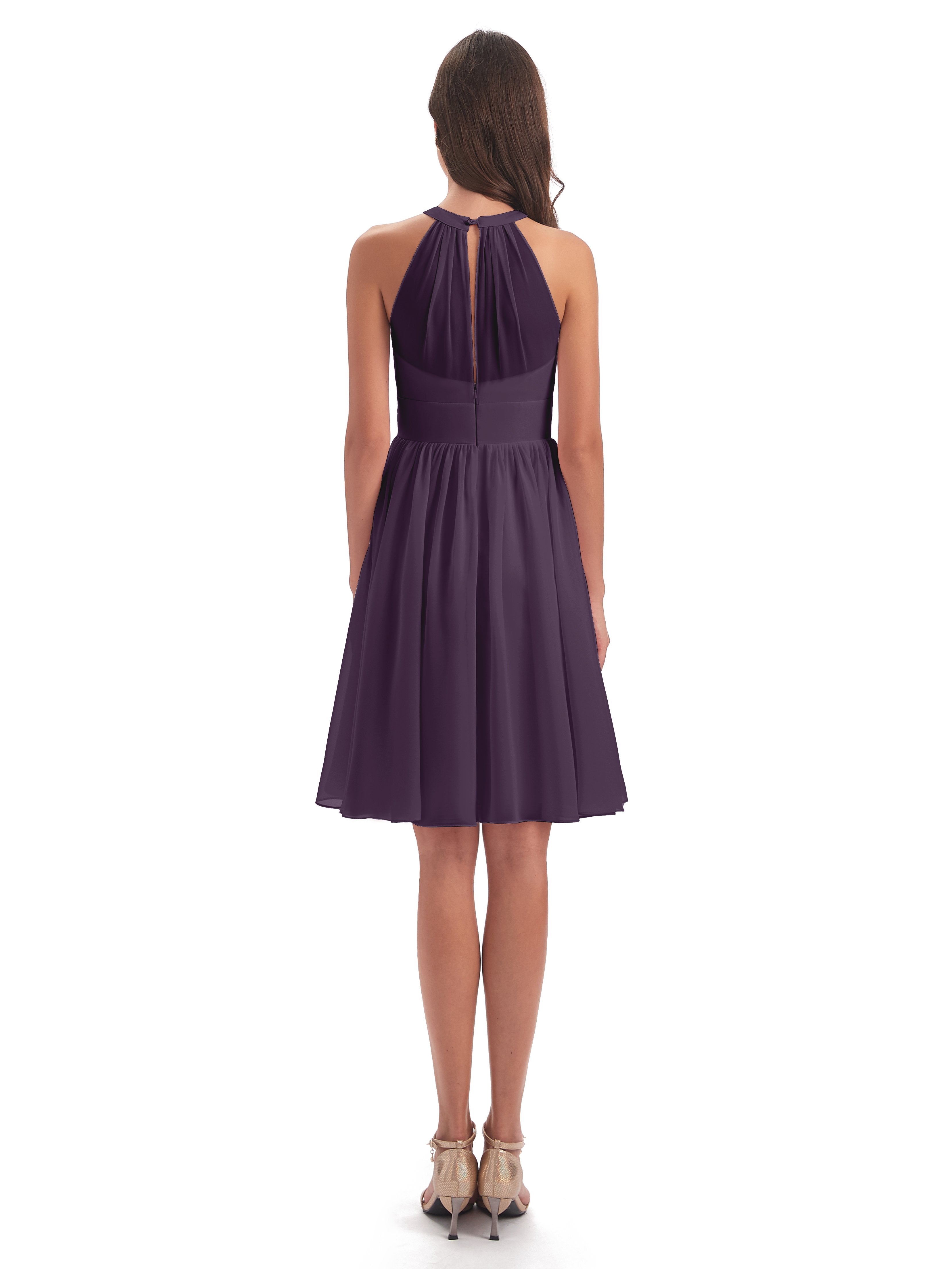 Tegan Knee Length Halter Chiffon Bridesmaid Dresses
